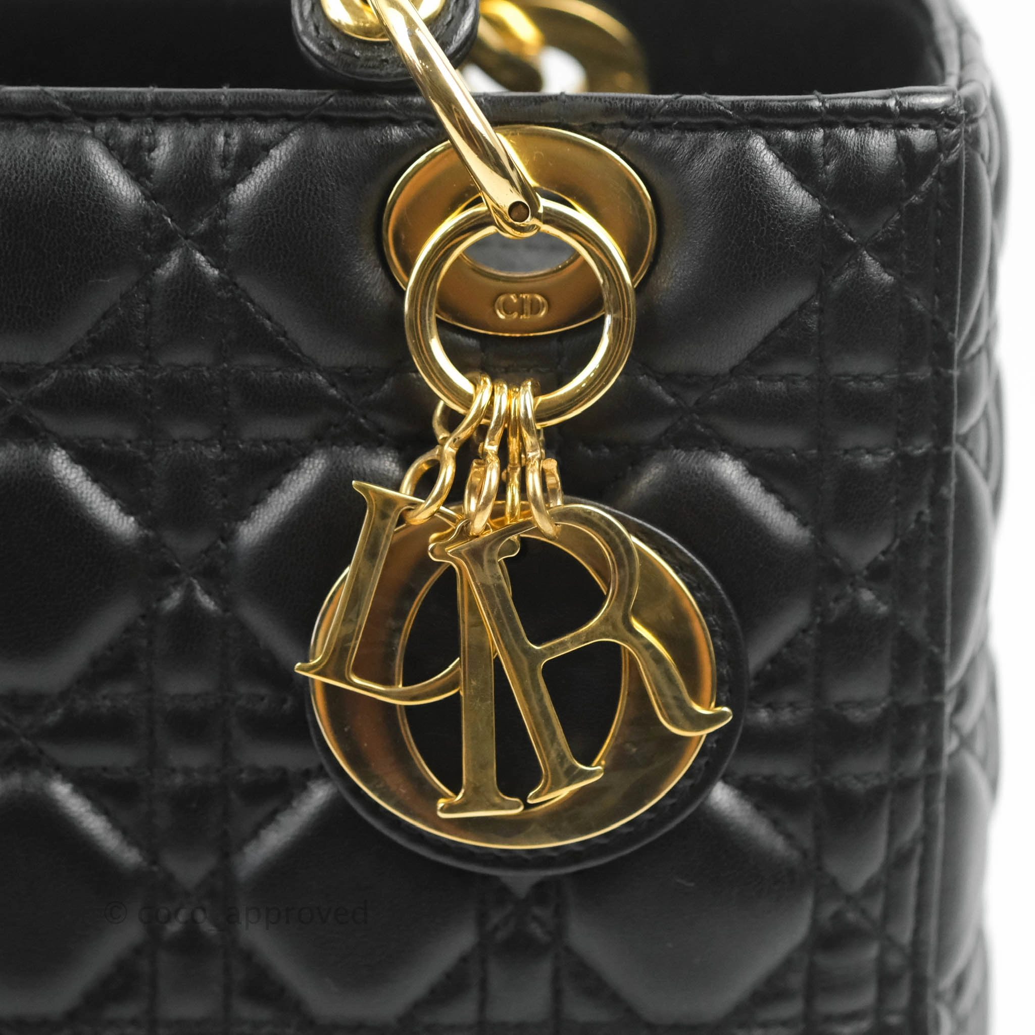 Christian Dior Medium Lady Dior Black Lambskin Gold Hardware