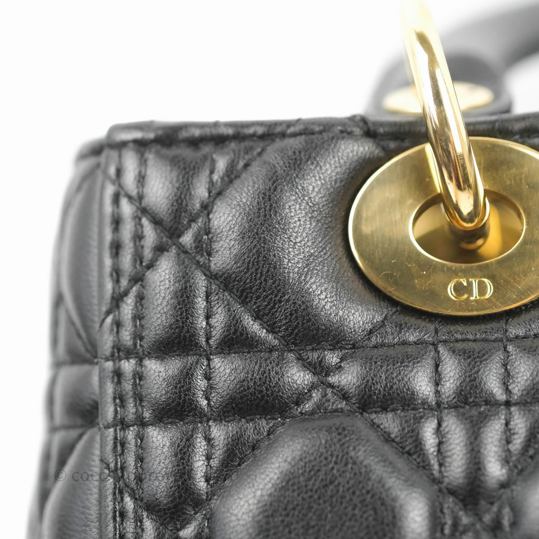 Christian Dior Medium Lady Dior Black Lambskin Gold Hardware