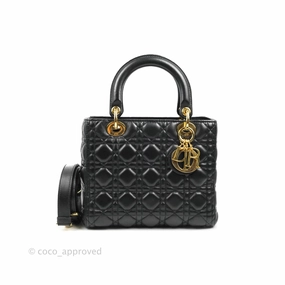 Christian Dior Medium Lady Dior Black Lambskin Gold Hardware