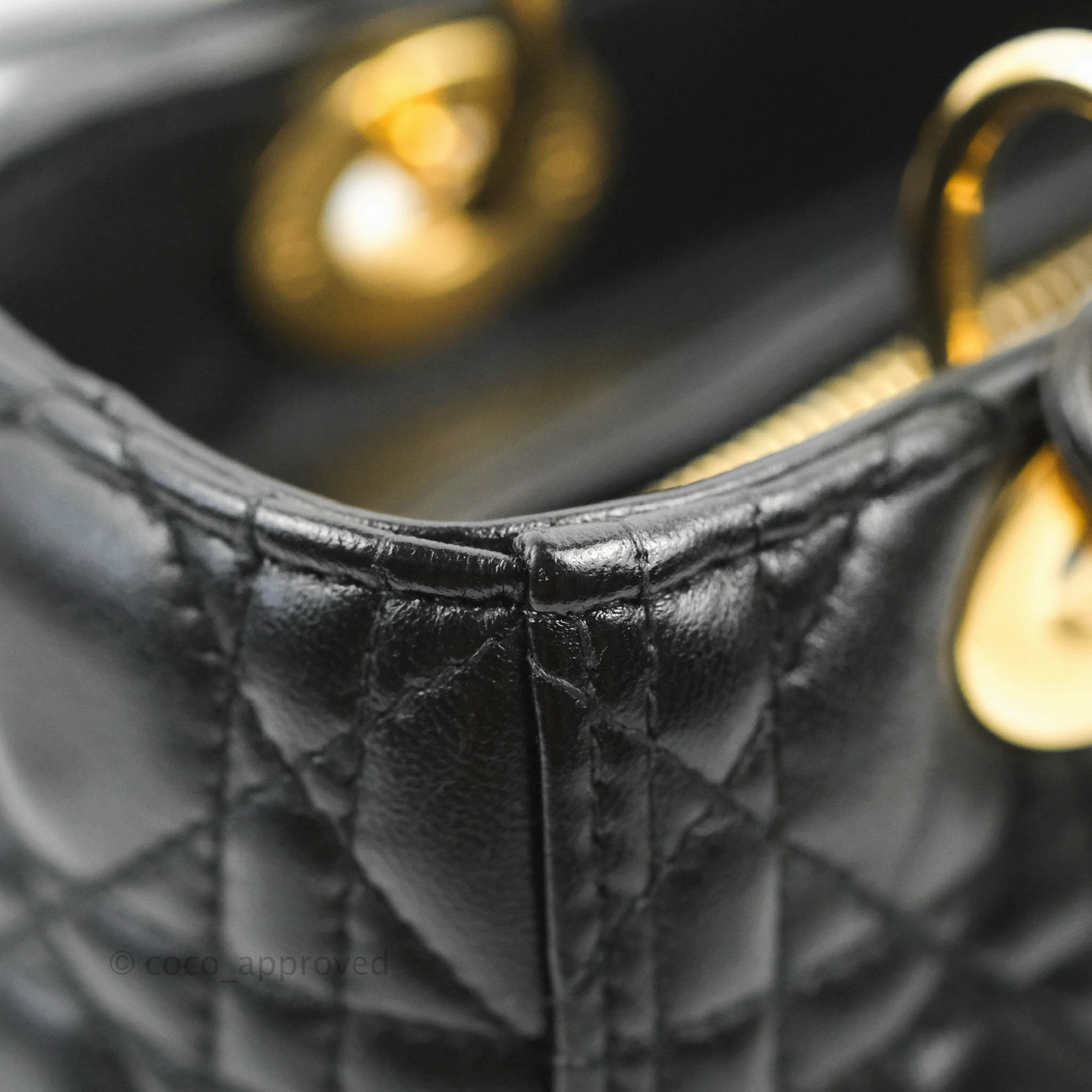 Christian Dior Medium Lady Dior Black Lambskin Gold Hardware