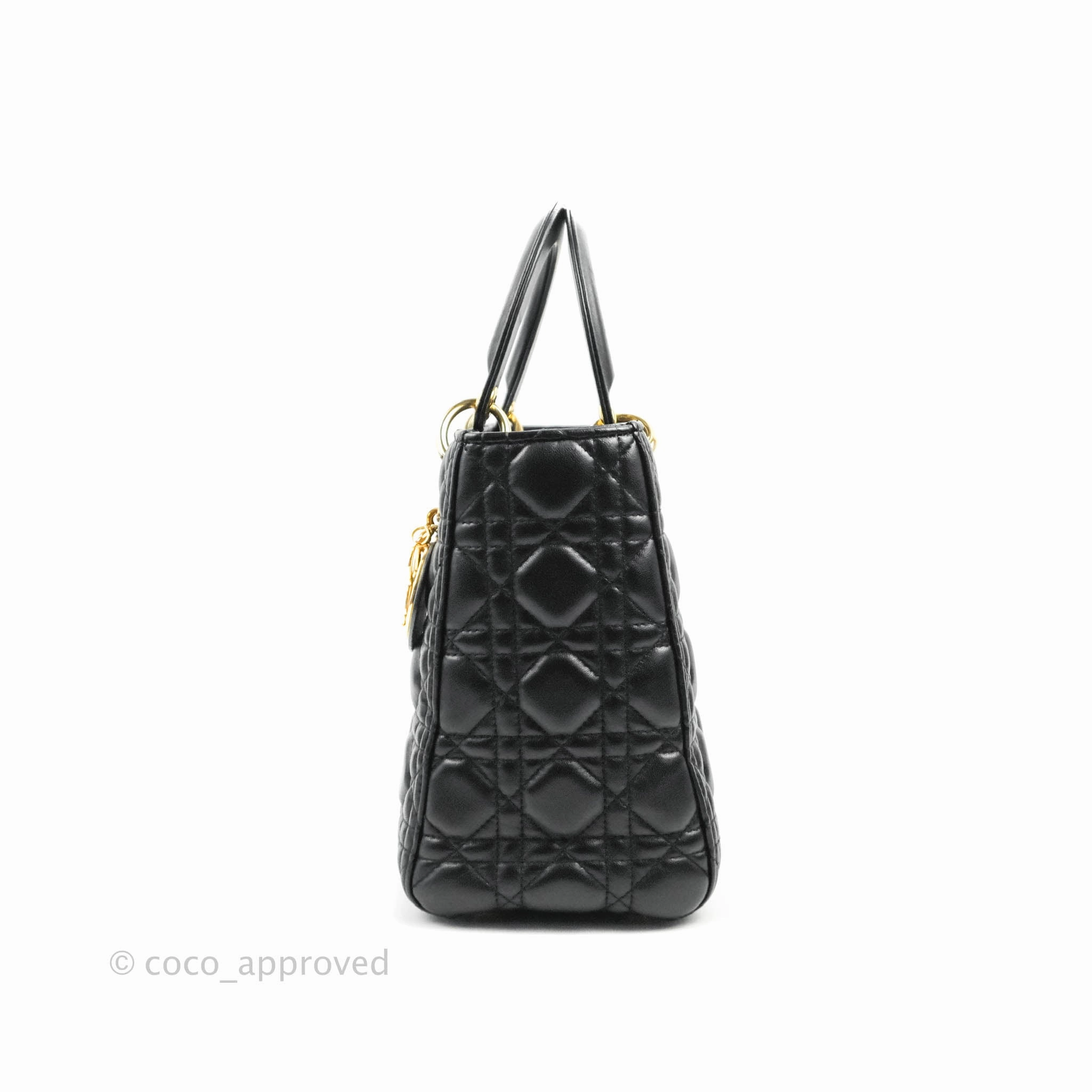 Christian Dior Medium Lady Dior Black Lambskin Gold Hardware