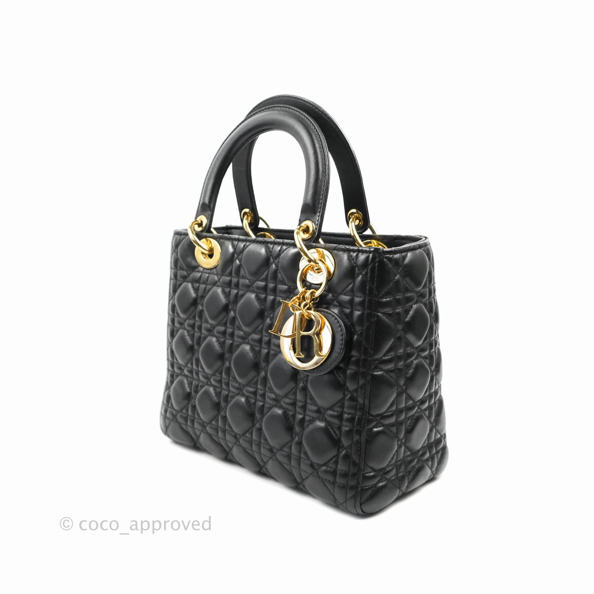 Christian Dior Medium Lady Dior Black Lambskin Gold Hardware