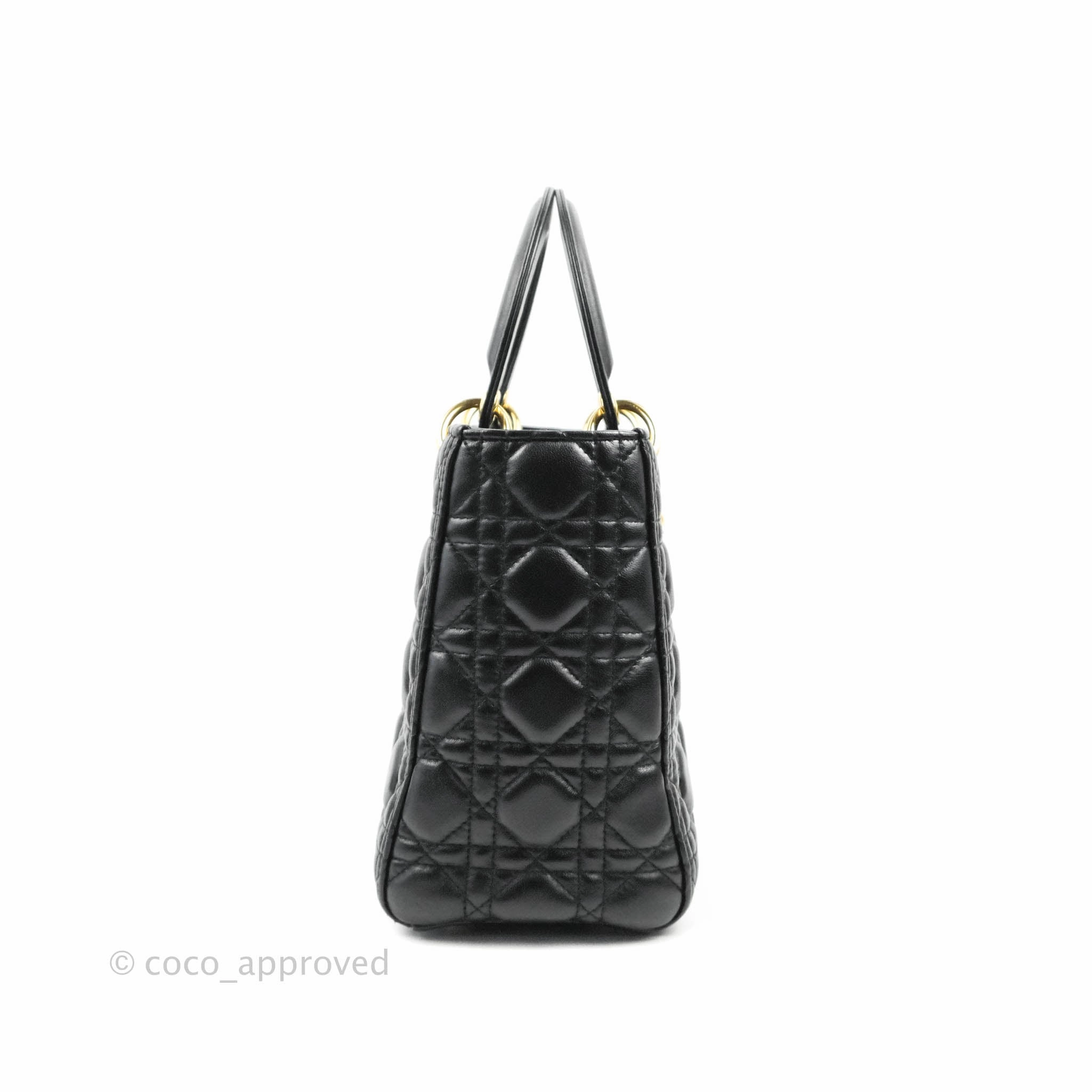 Christian Dior Medium Lady Dior Black Lambskin Gold Hardware