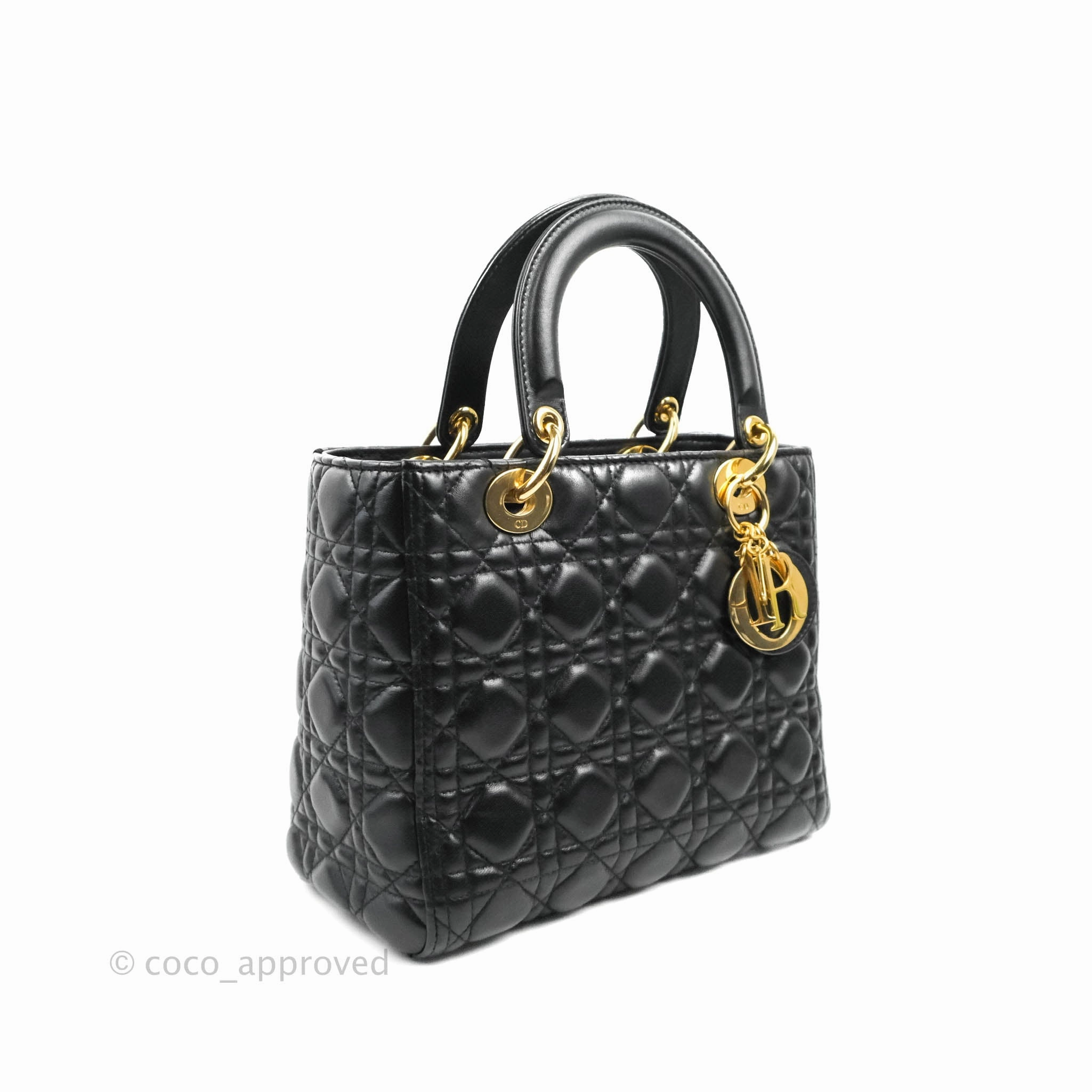 Christian Dior Medium Lady Dior Black Lambskin Gold Hardware