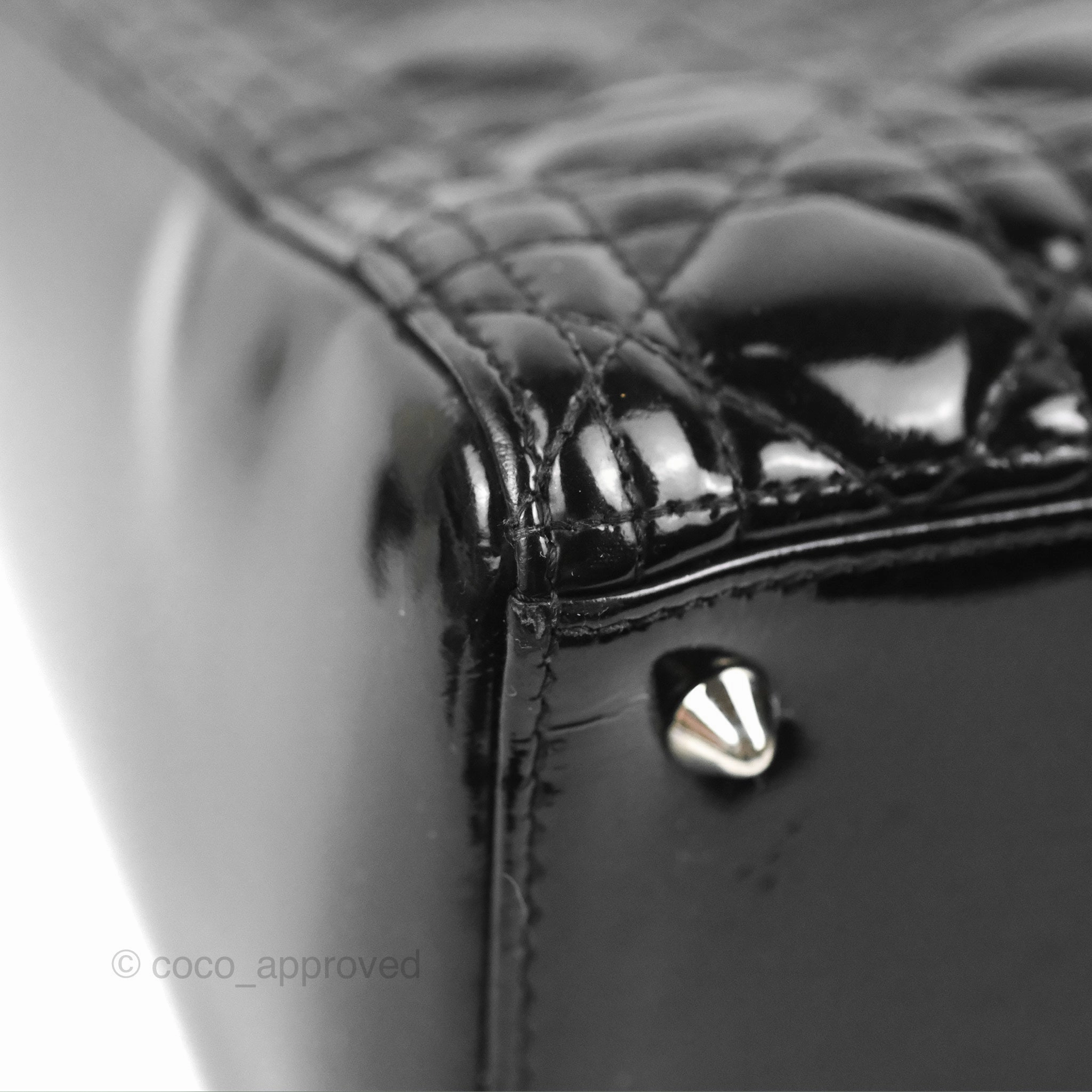 Christian Dior Medium Lady Dior Black Patent Silver Hardware