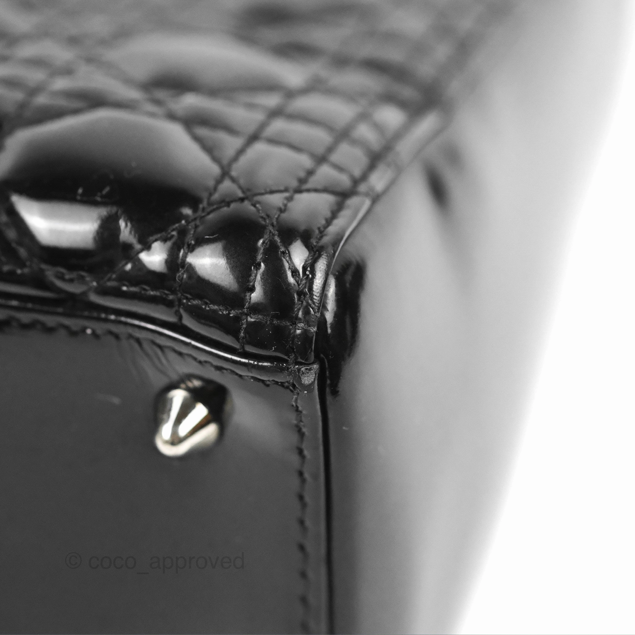 Christian Dior Medium Lady Dior Black Patent Silver Hardware