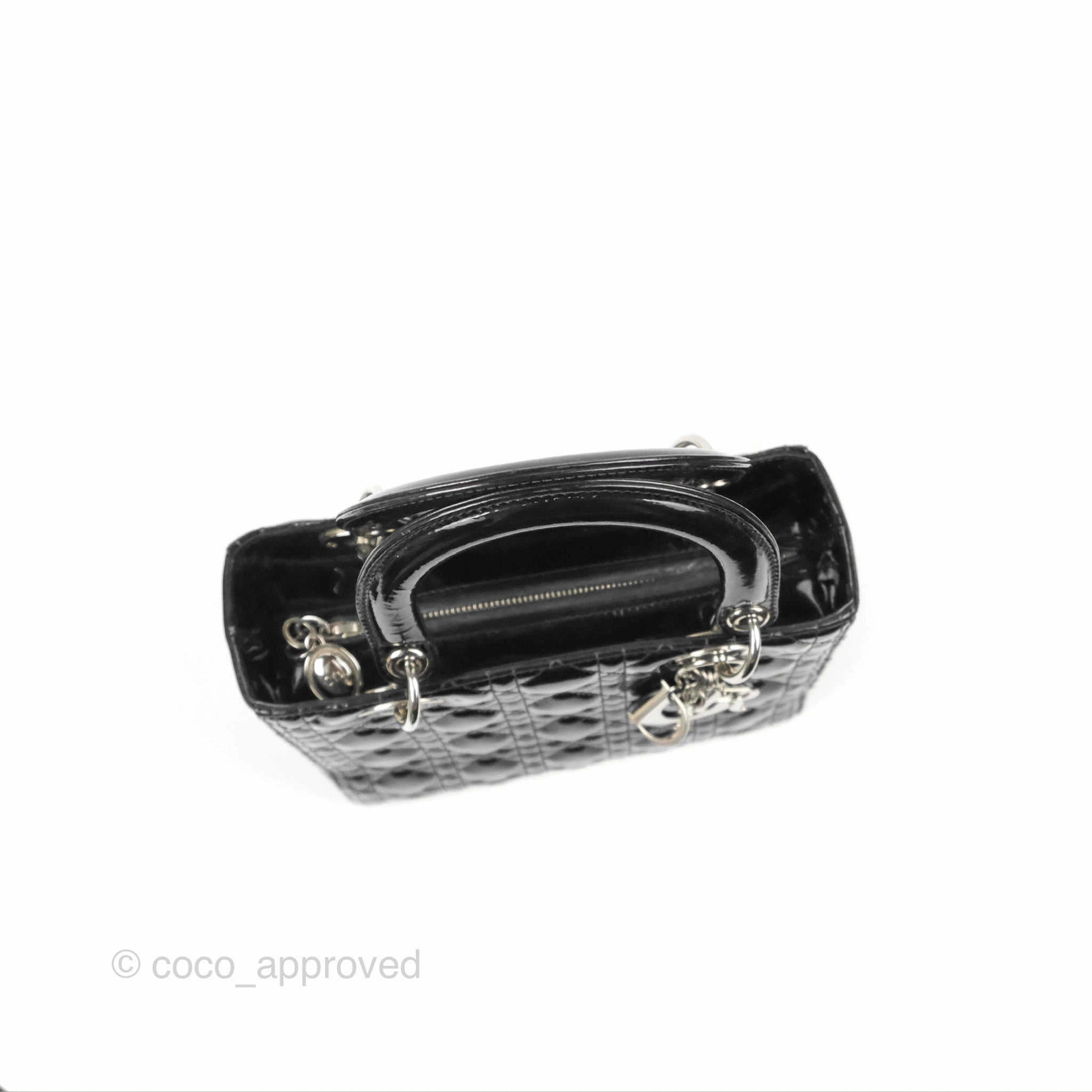 Christian Dior Medium Lady Dior Black Patent Silver Hardware