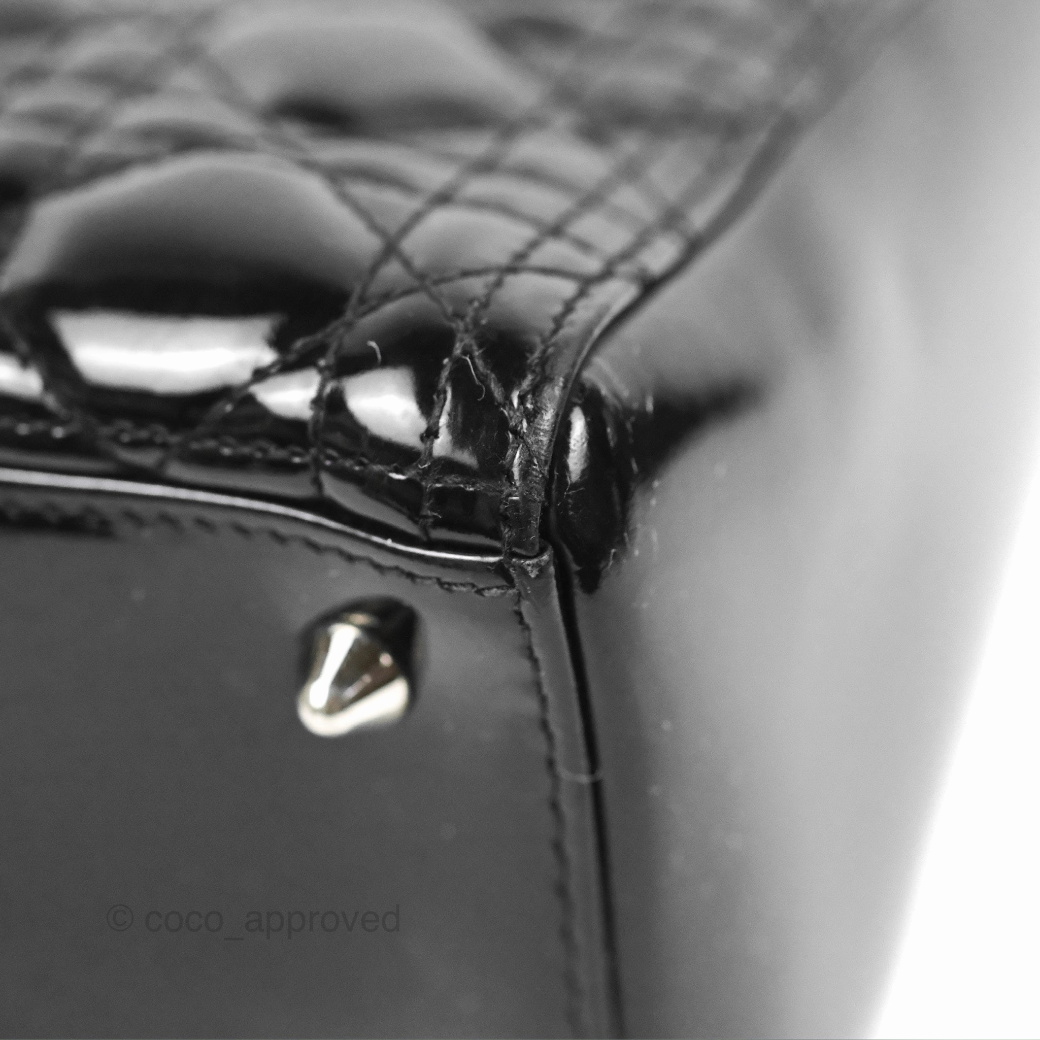 Christian Dior Medium Lady Dior Black Patent Silver Hardware