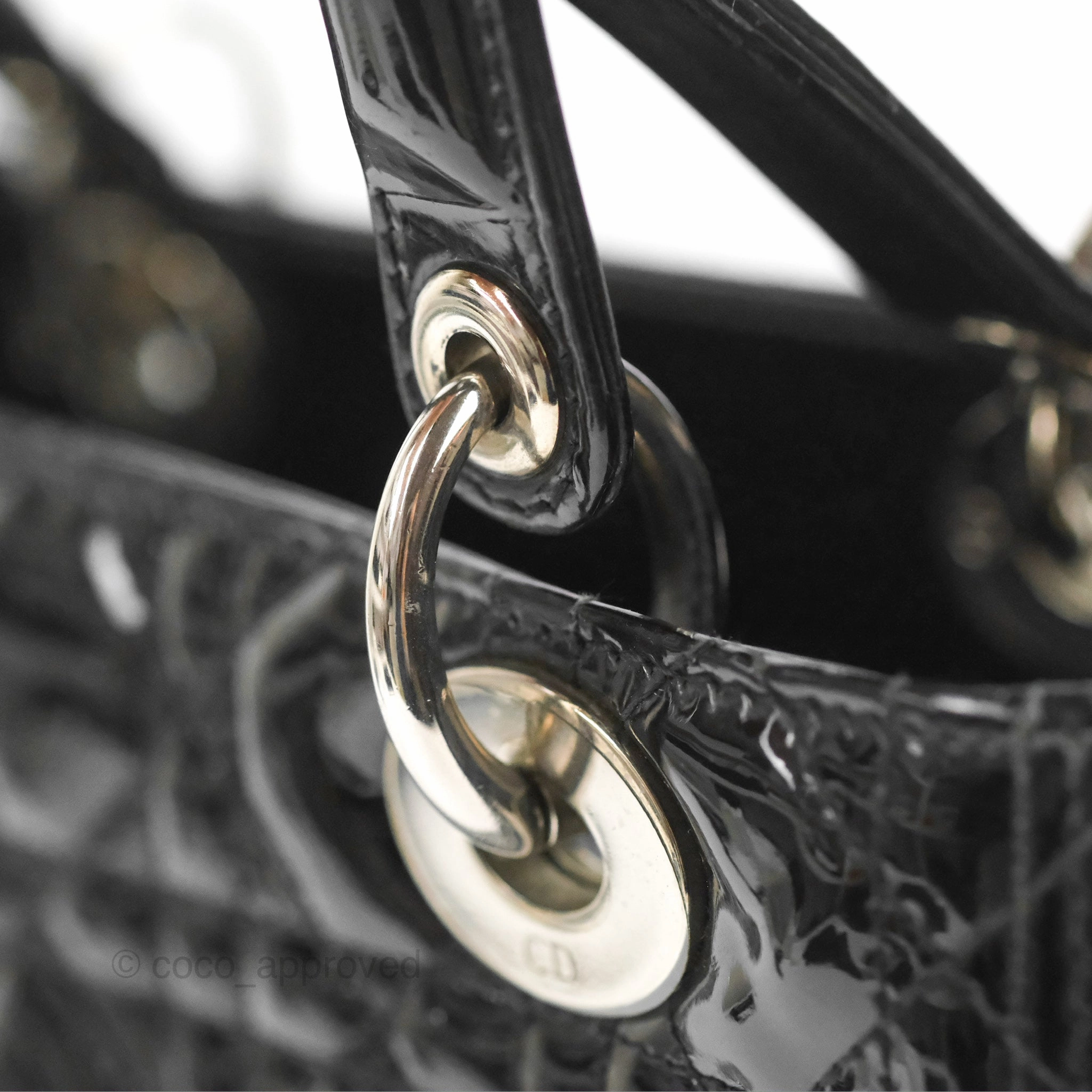 Christian Dior Medium Lady Dior Black Patent Silver Hardware