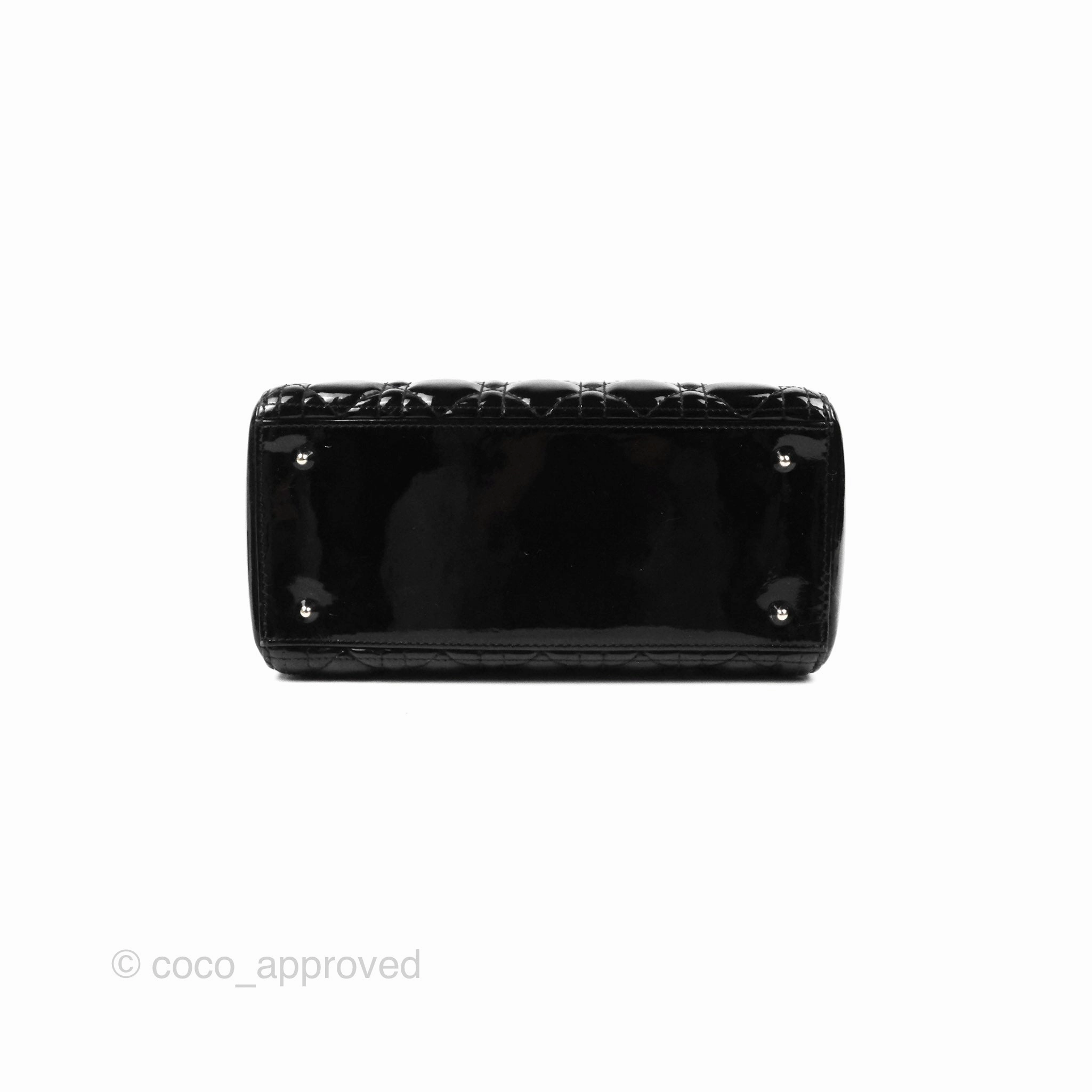 Christian Dior Medium Lady Dior Black Patent Silver Hardware