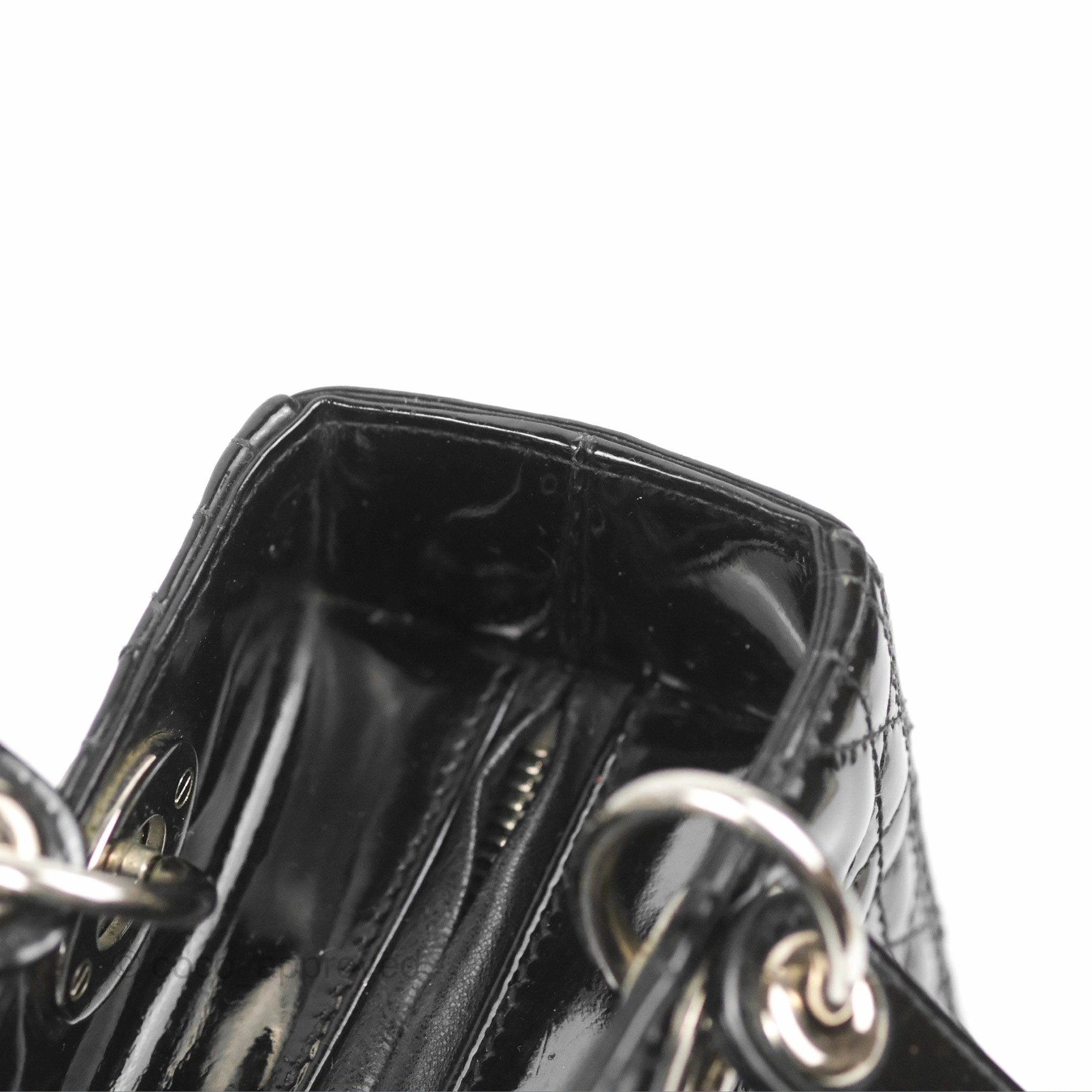 Christian Dior Medium Lady Dior Black Patent Silver Hardware