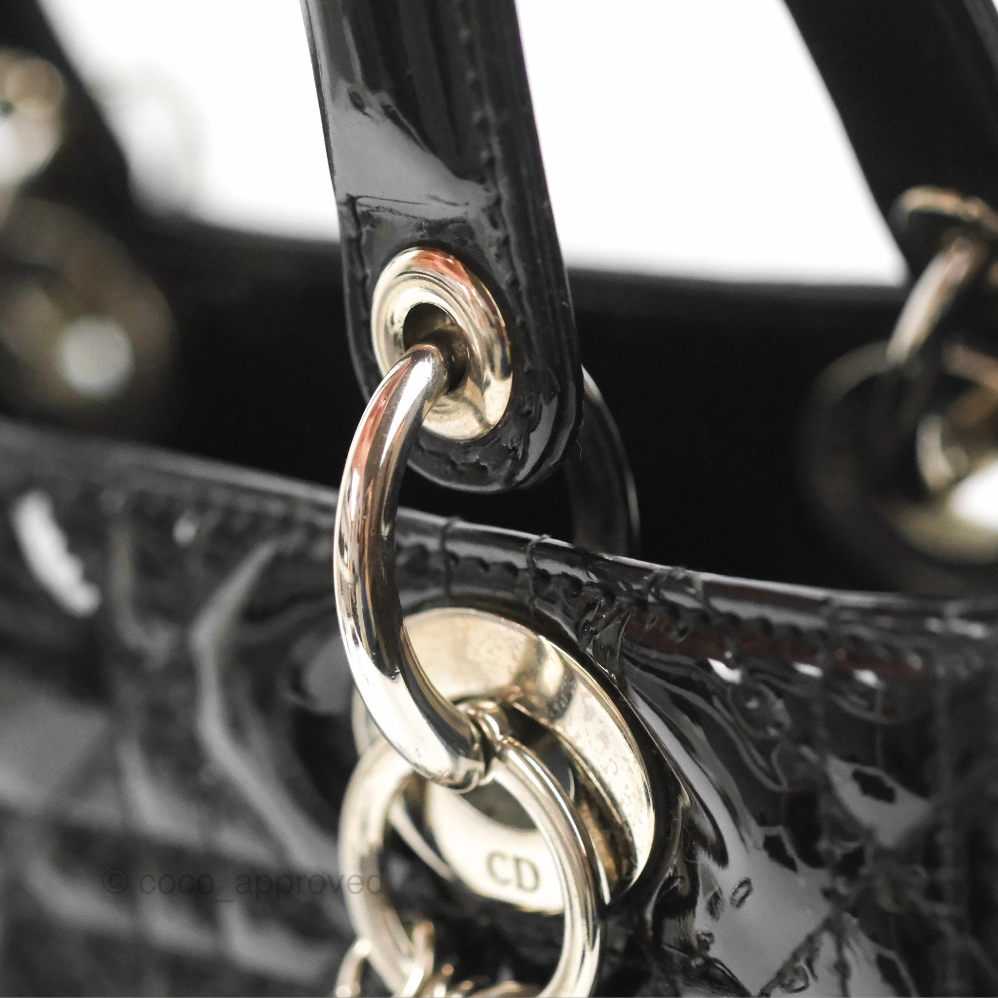 Christian Dior Medium Lady Dior Black Patent Silver Hardware
