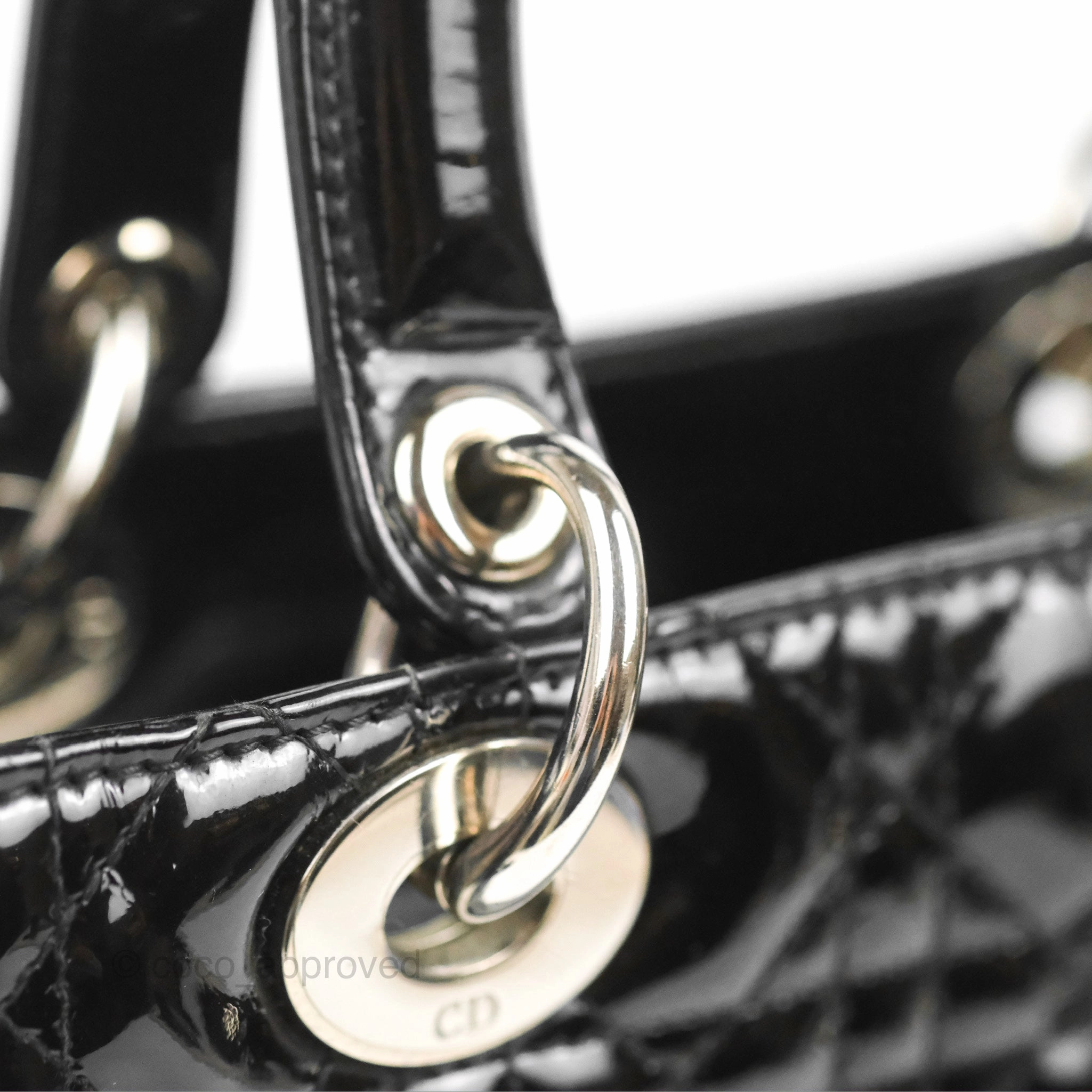 Christian Dior Medium Lady Dior Black Patent Silver Hardware