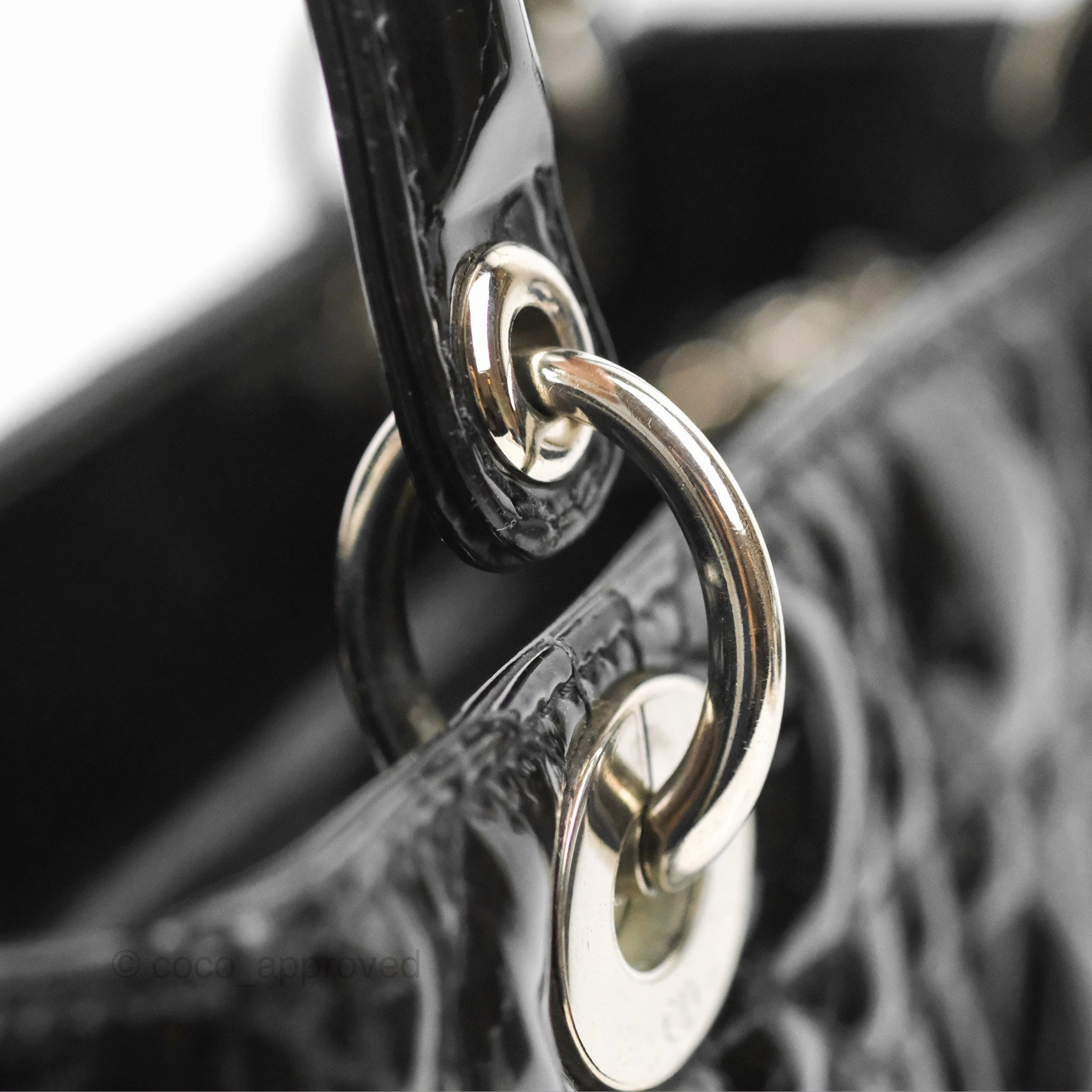 Christian Dior Medium Lady Dior Black Patent Silver Hardware