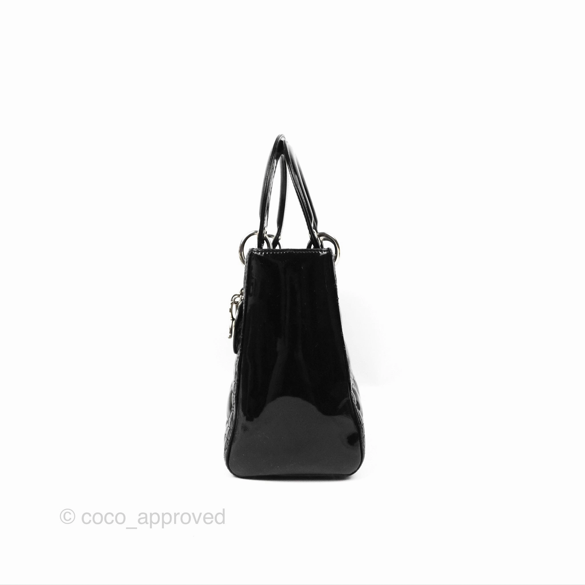 Christian Dior Medium Lady Dior Black Patent Silver Hardware