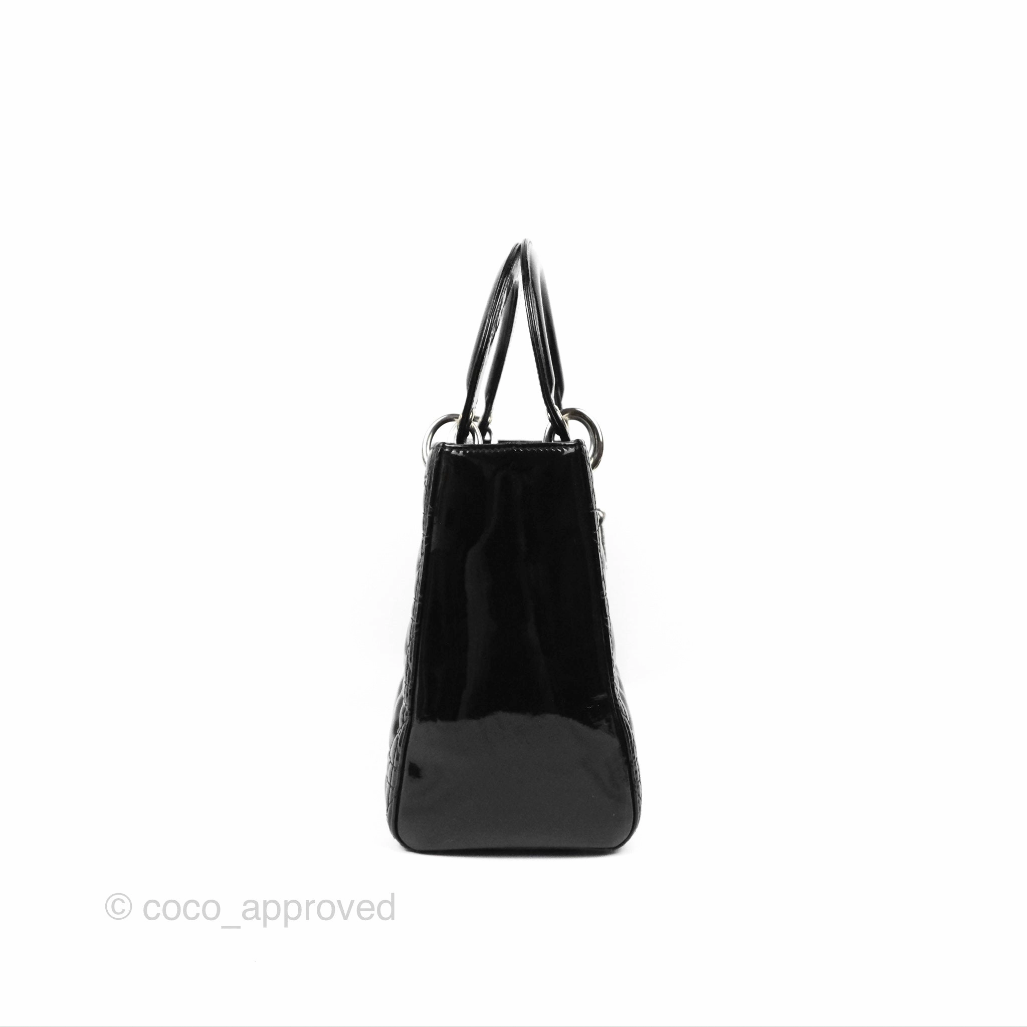 Christian Dior Medium Lady Dior Black Patent Silver Hardware