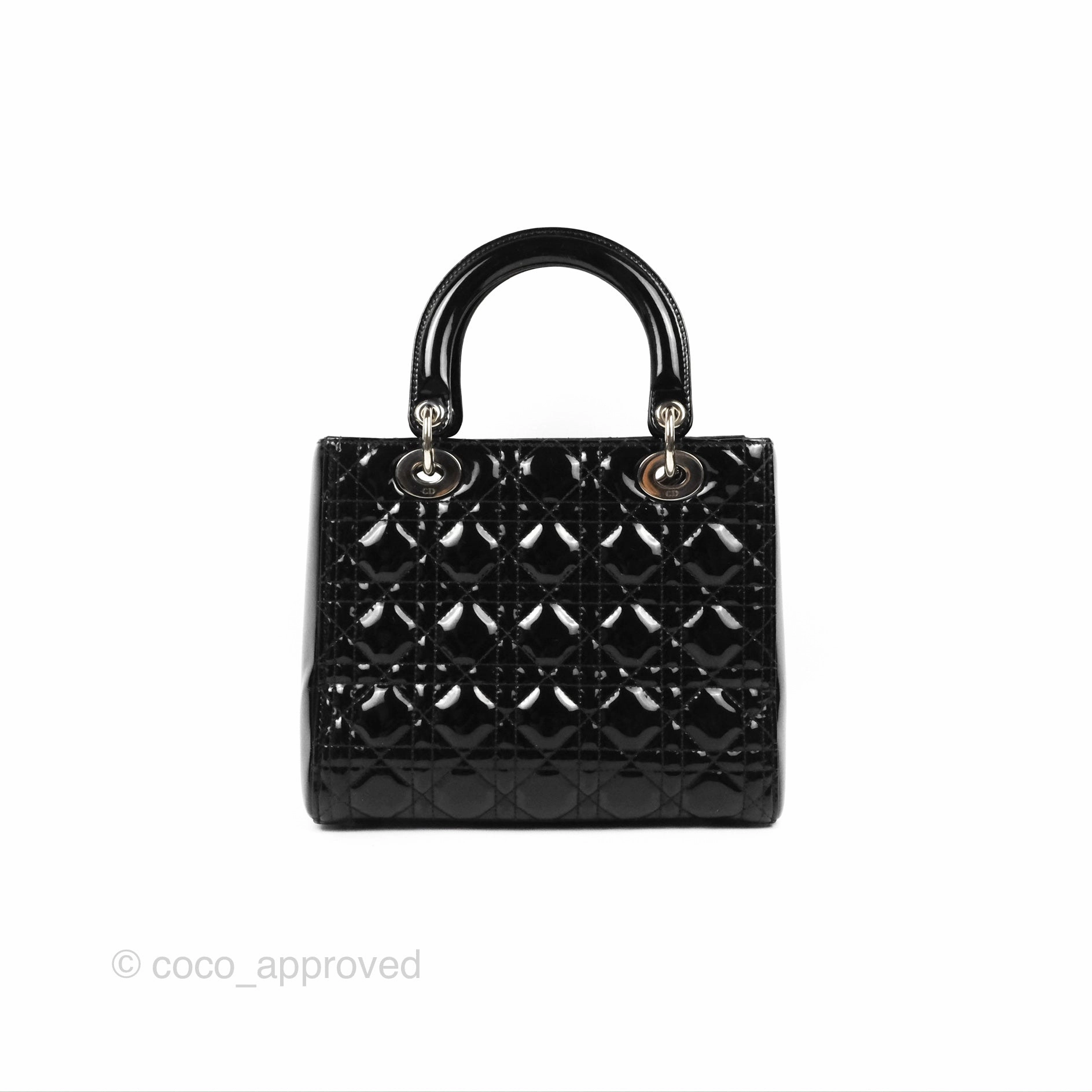 Christian Dior Medium Lady Dior Black Patent Silver Hardware
