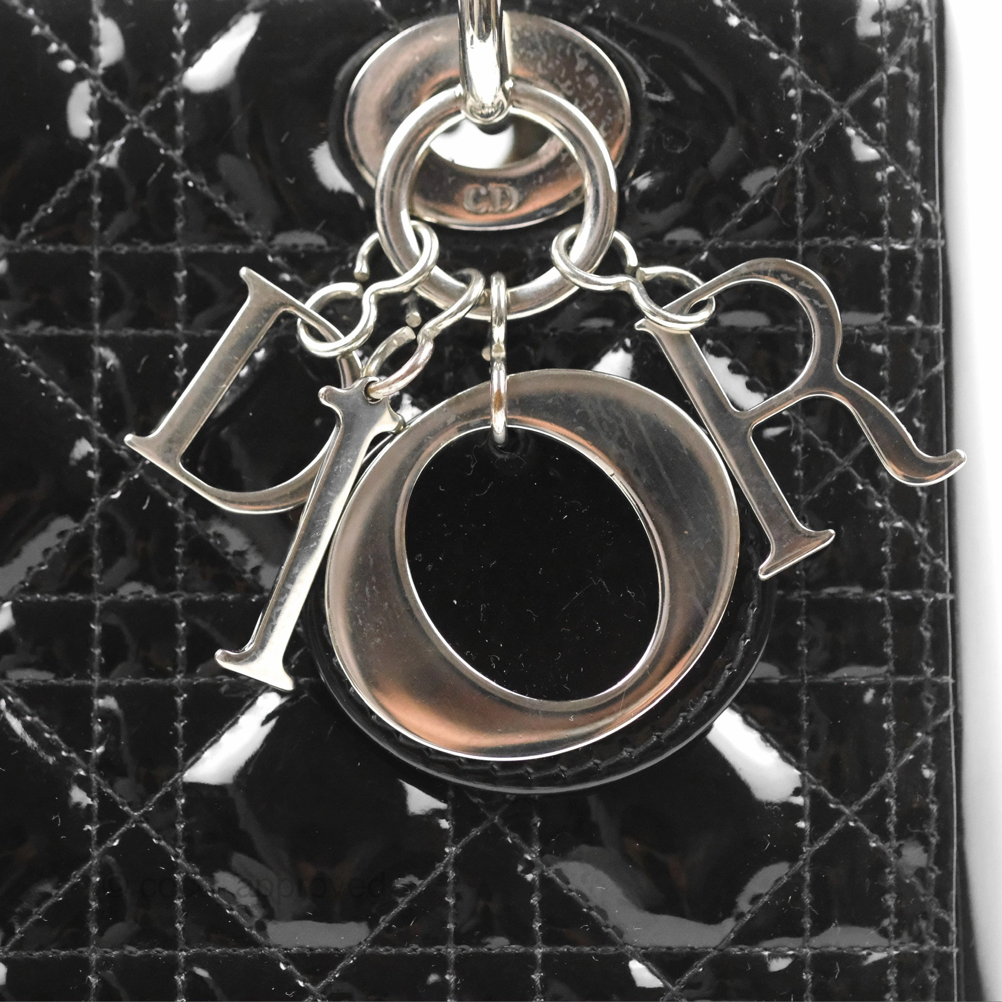 Christian Dior Medium Lady Dior Black Patent Silver Hardware