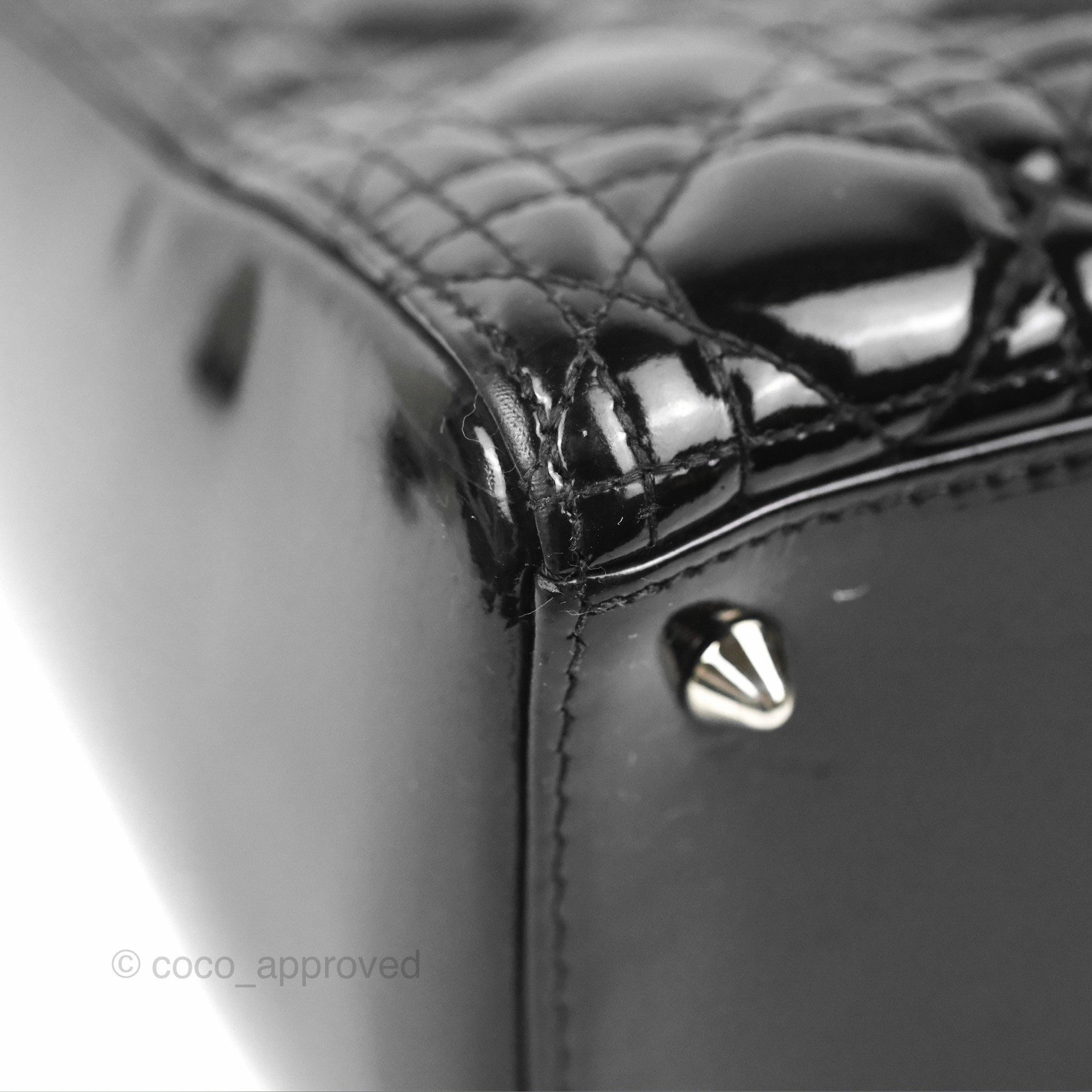 Christian Dior Medium Lady Dior Black Patent Silver Hardware