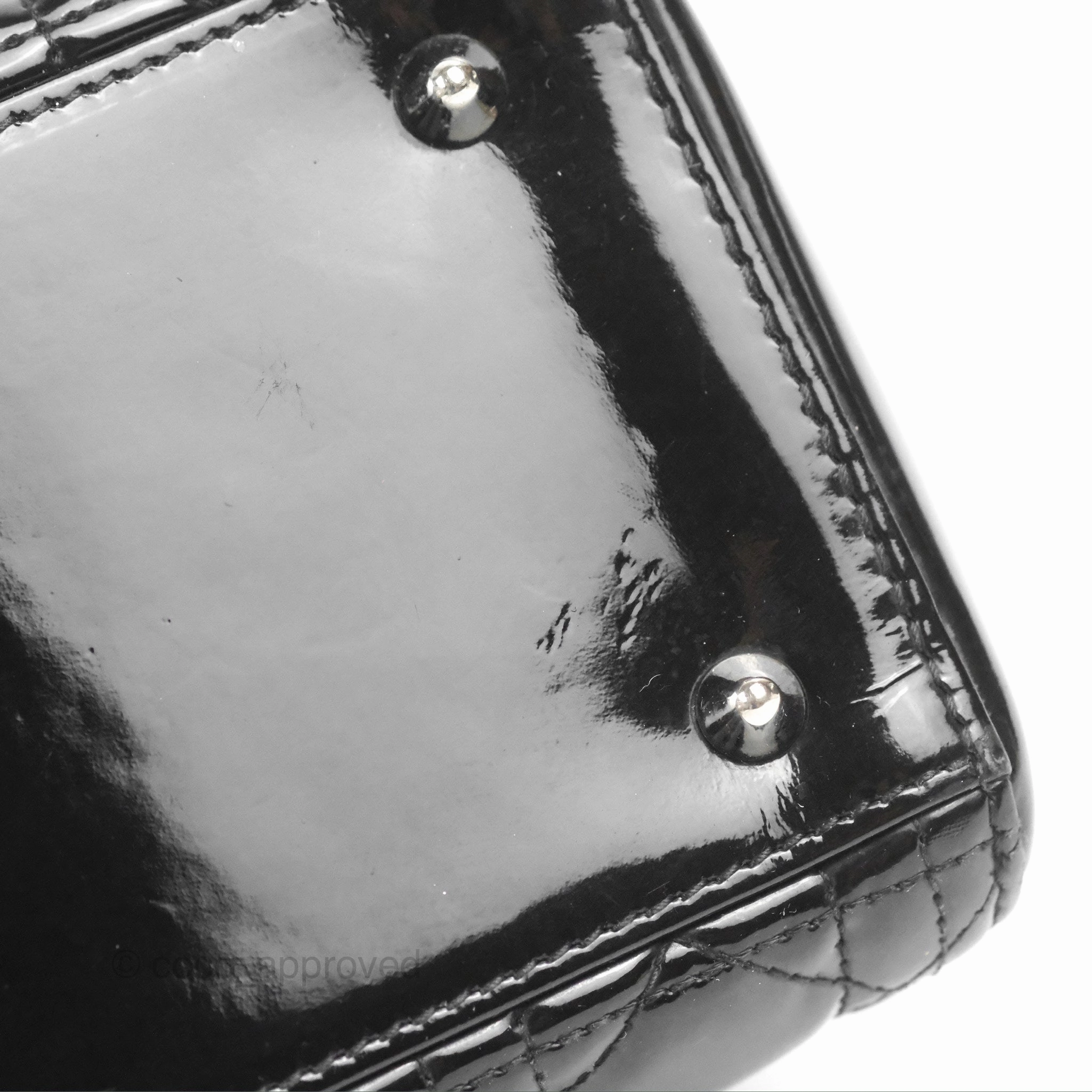 Christian Dior Medium Lady Dior Black Patent Silver Hardware