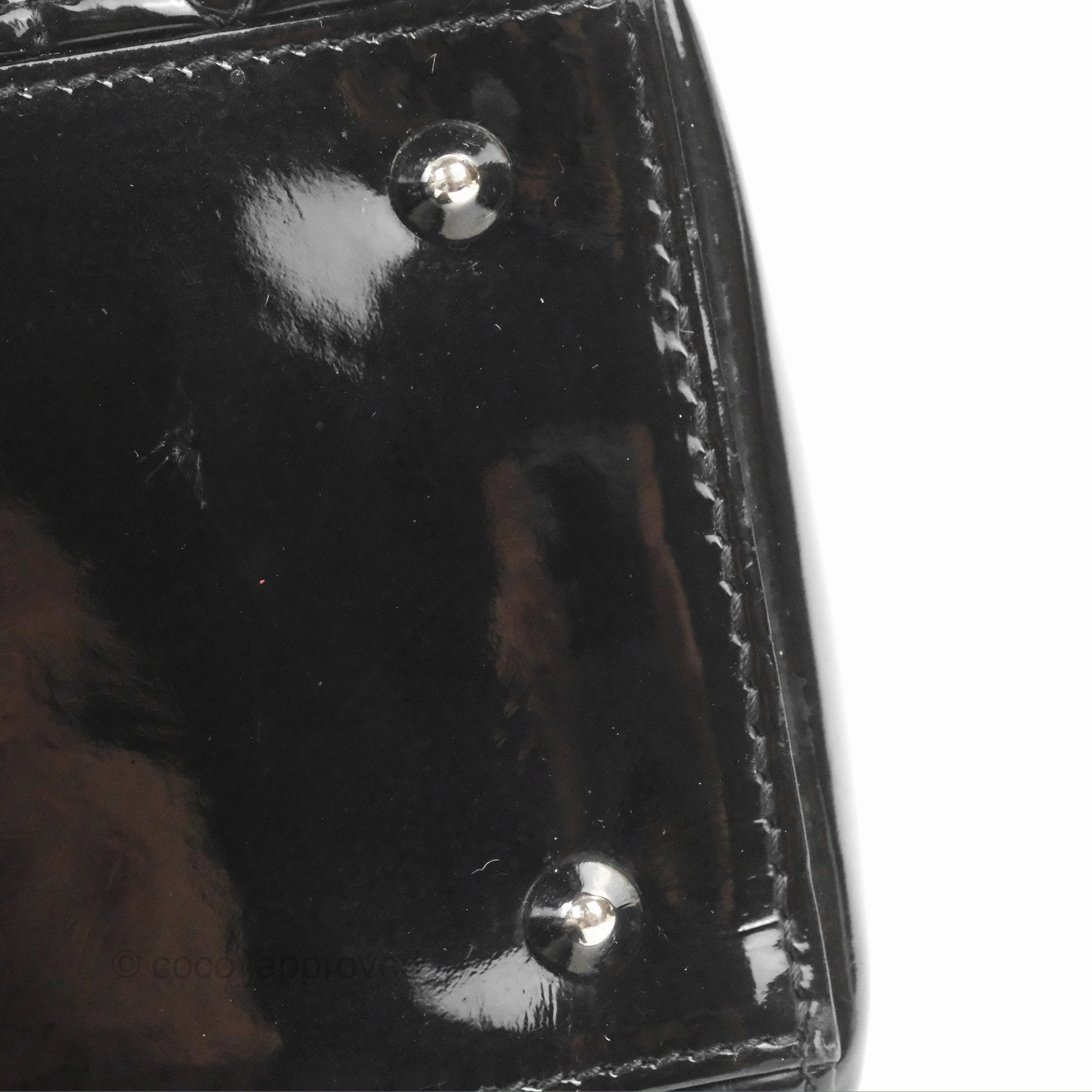 Christian Dior Medium Lady Dior Black Patent Silver Hardware