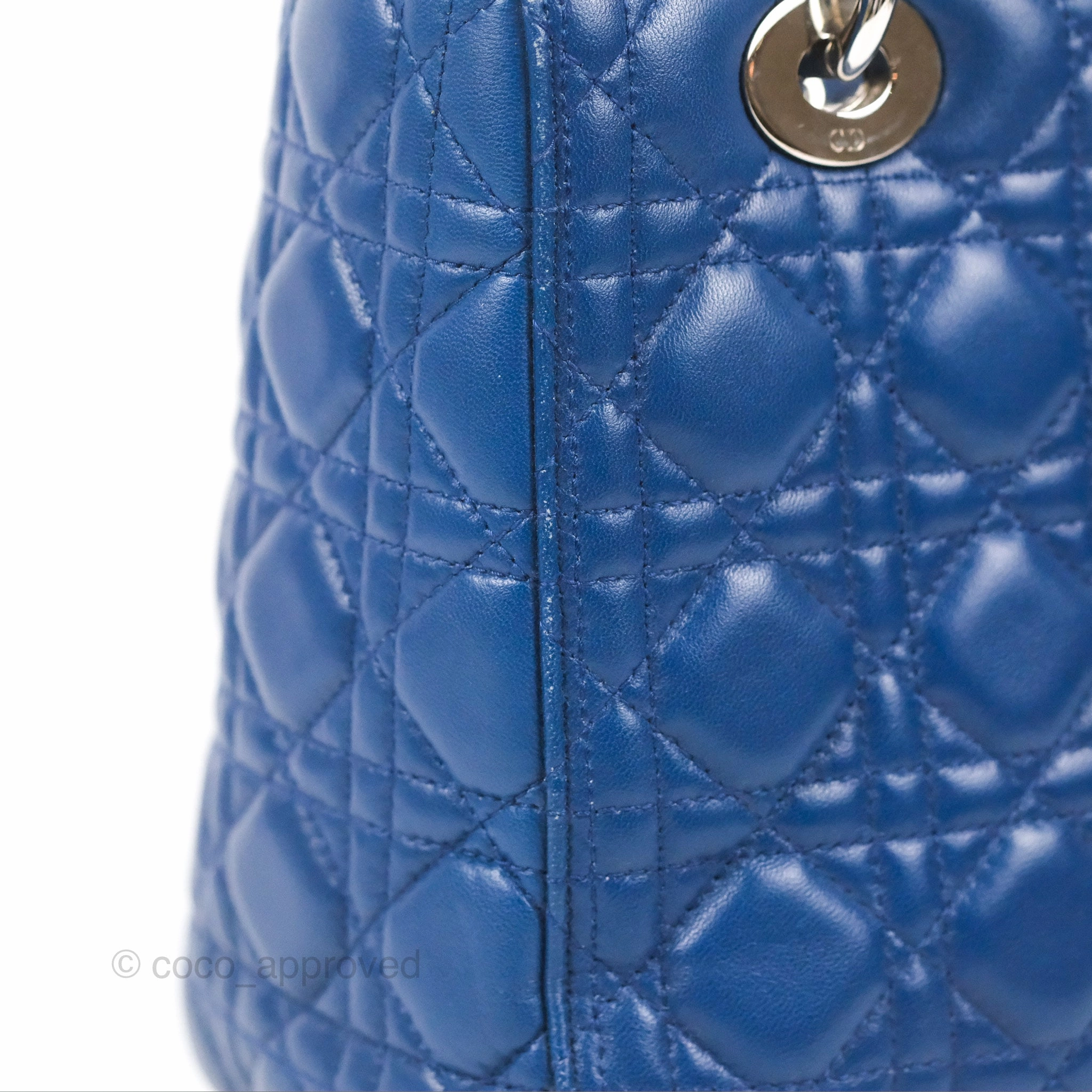 Christian Dior Medium Lady Dior Cannage Dark Blue Lambskin Silver Hardware