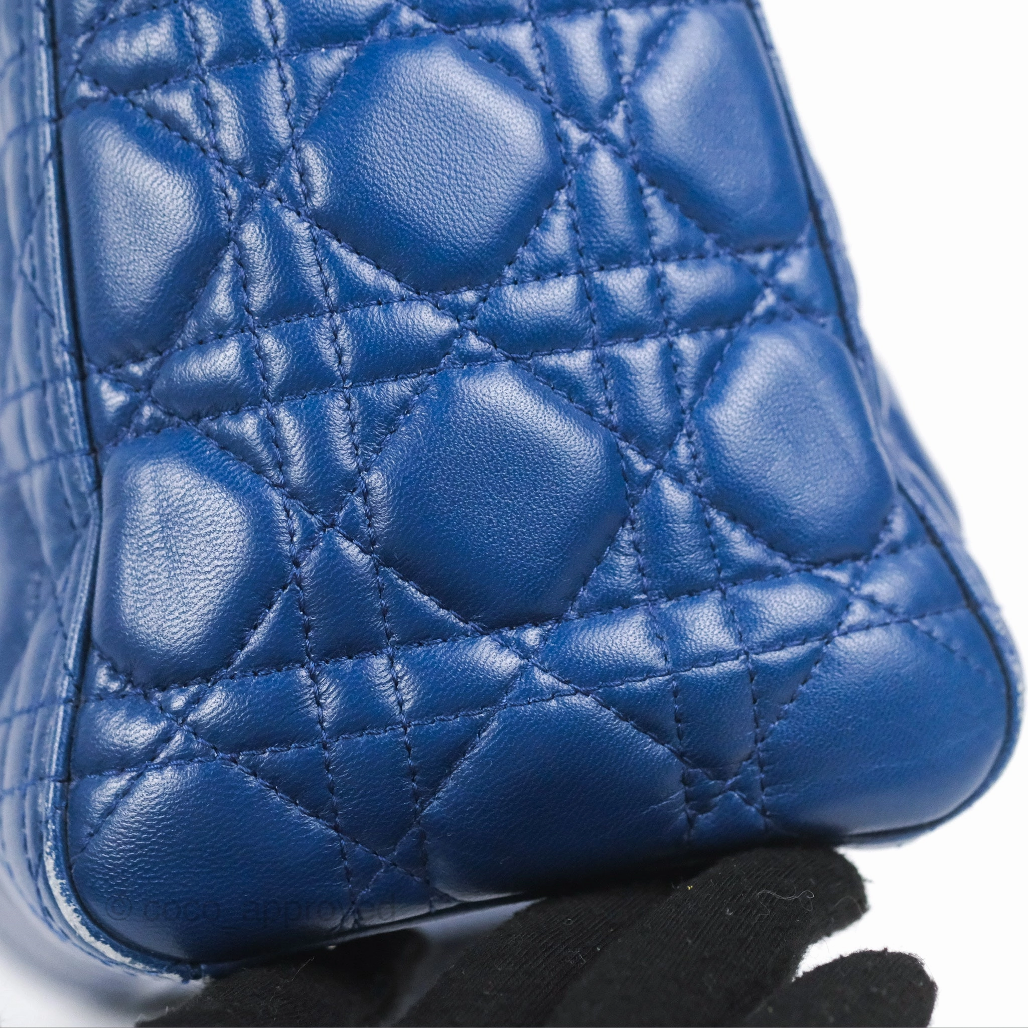Christian Dior Medium Lady Dior Cannage Dark Blue Lambskin Silver Hardware