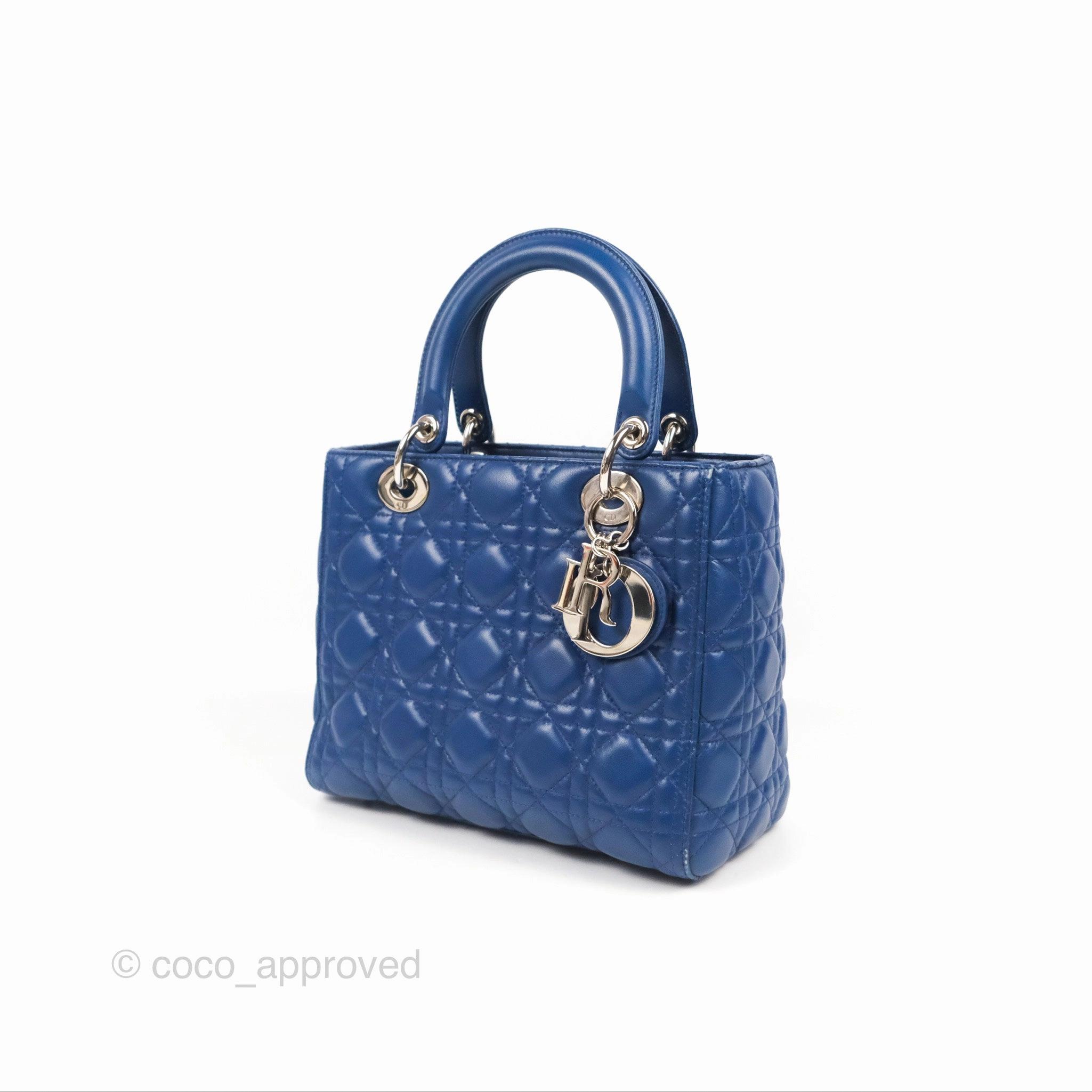 Christian Dior Medium Lady Dior Cannage Dark Blue Lambskin Silver Hardware