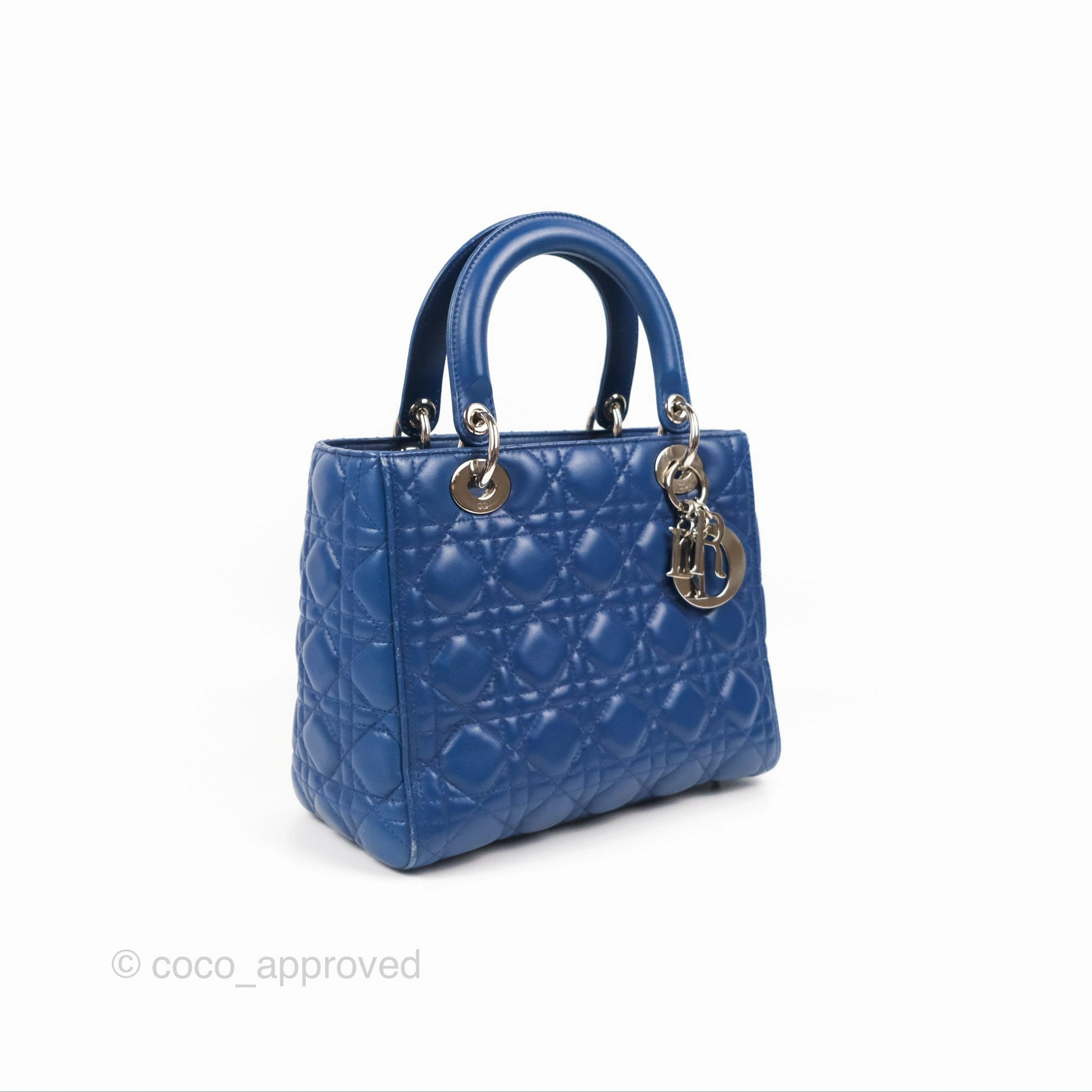 Christian Dior Medium Lady Dior Cannage Dark Blue Lambskin Silver Hardware