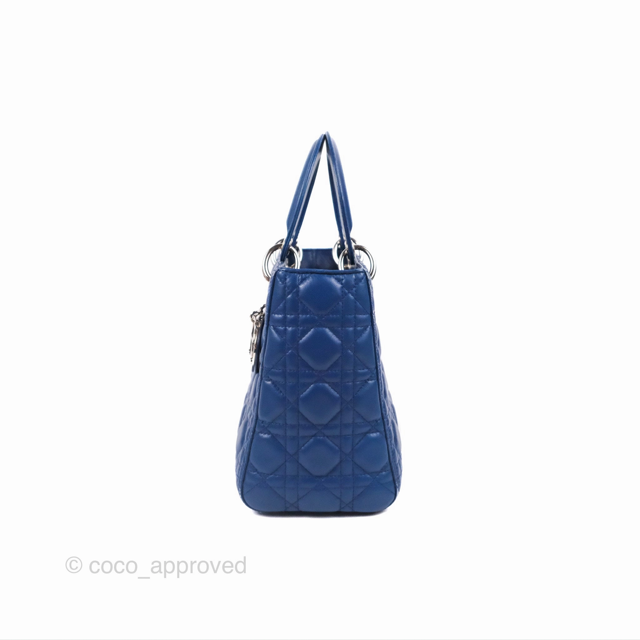 Christian Dior Medium Lady Dior Cannage Dark Blue Lambskin Silver Hardware