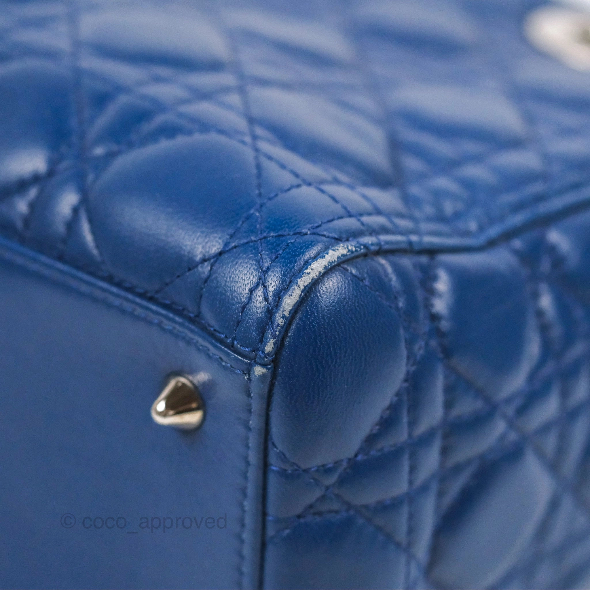 Christian Dior Medium Lady Dior Cannage Dark Blue Lambskin Silver Hardware