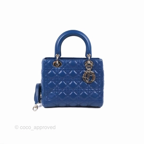 Christian Dior Medium Lady Dior Cannage Dark Blue Lambskin Silver Hardware