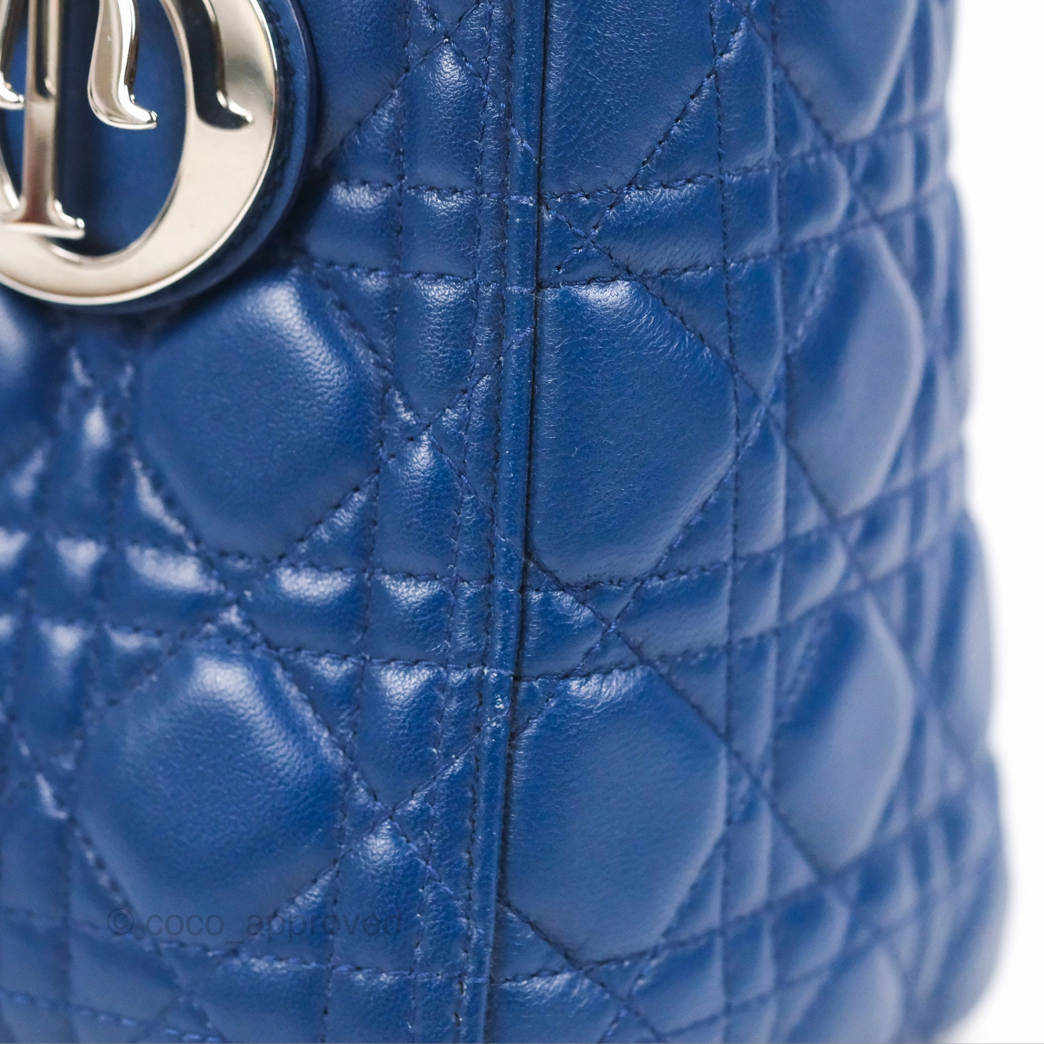 Christian Dior Medium Lady Dior Cannage Dark Blue Lambskin Silver Hardware