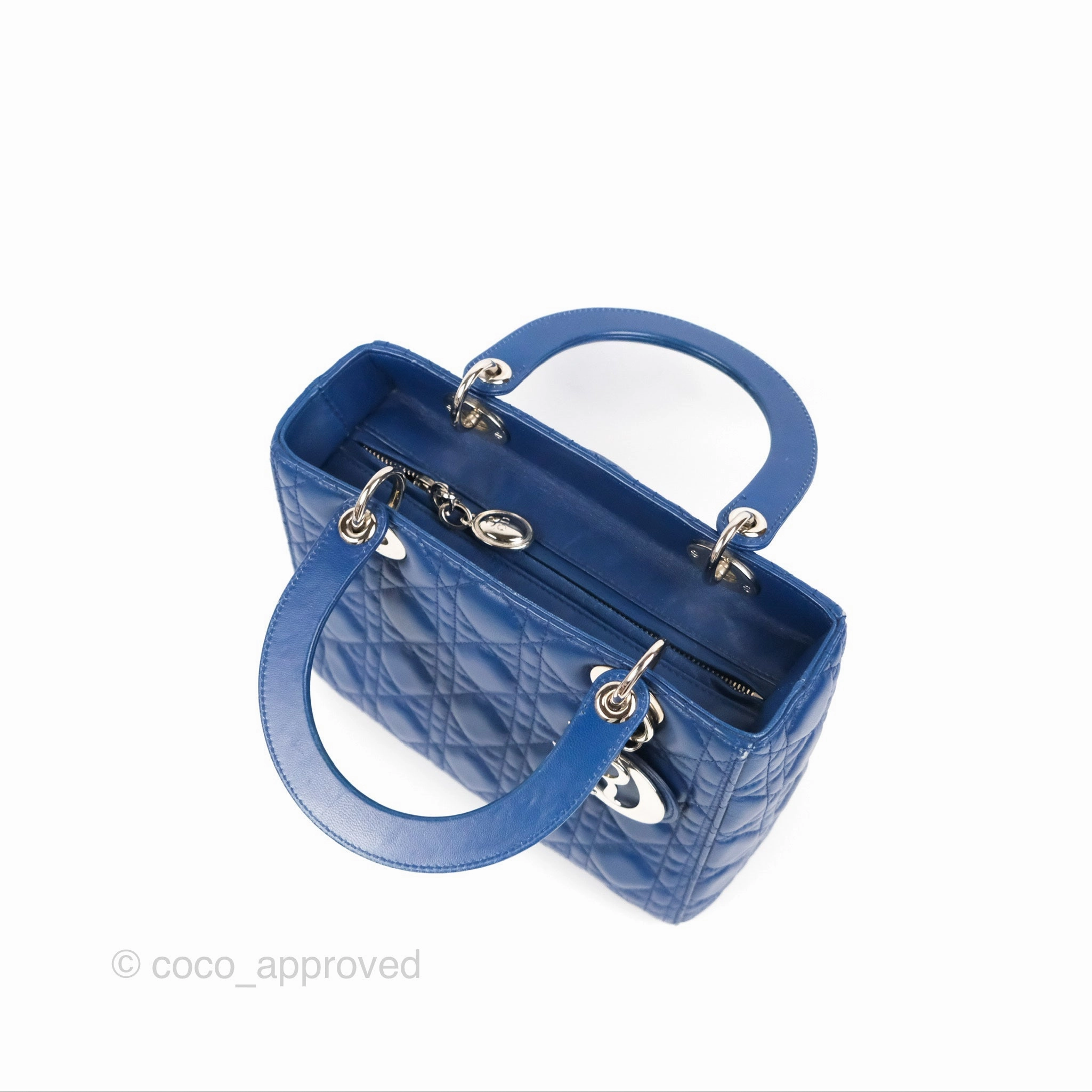Christian Dior Medium Lady Dior Cannage Dark Blue Lambskin Silver Hardware
