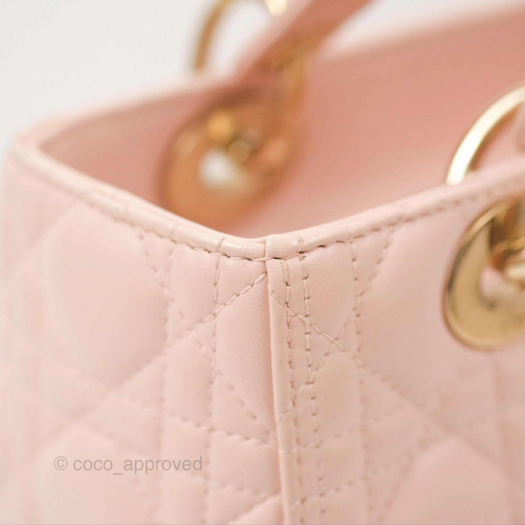 Christian Dior Medium Lady Dior Cannage Light Pink Lambskin Gold Hardware