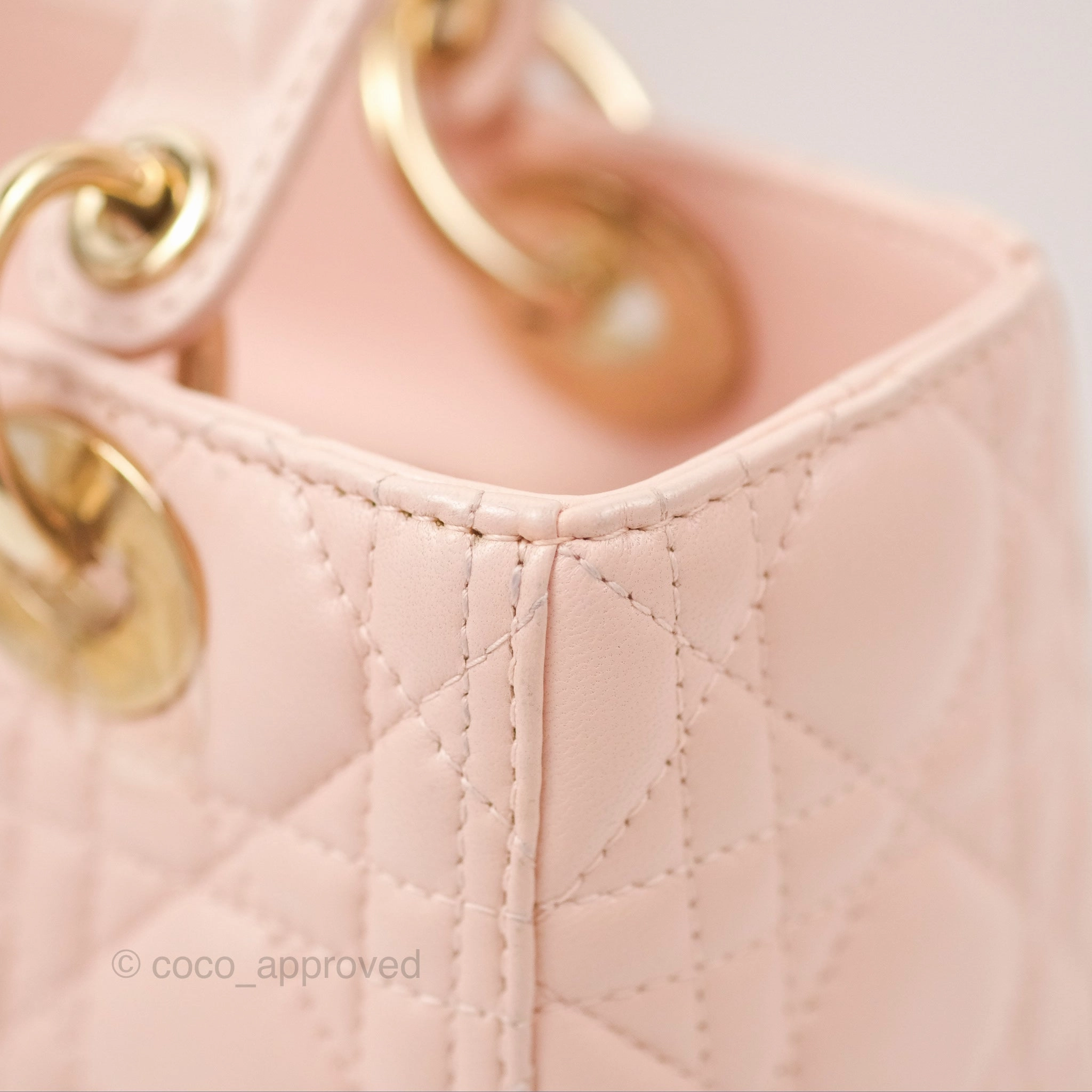 Christian Dior Medium Lady Dior Cannage Light Pink Lambskin Gold Hardware