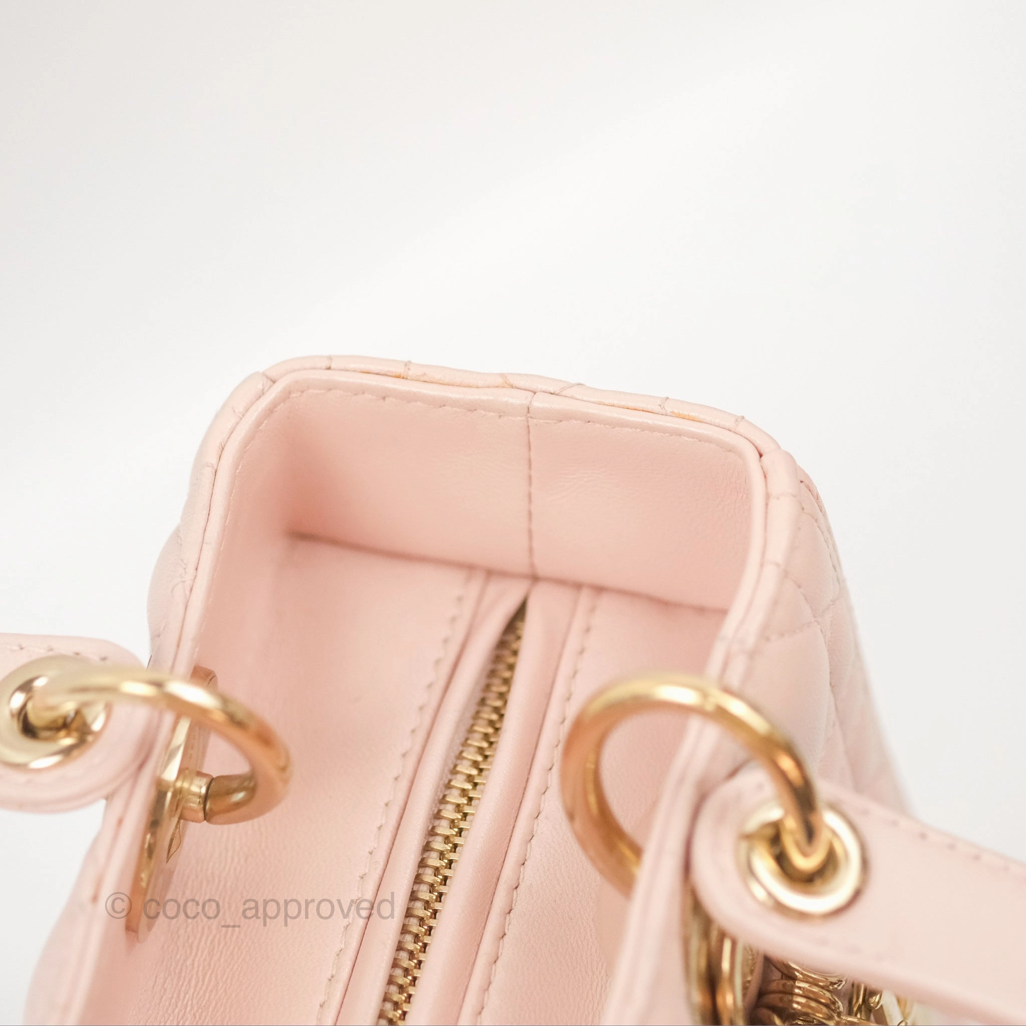 Christian Dior Medium Lady Dior Cannage Light Pink Lambskin Gold Hardware