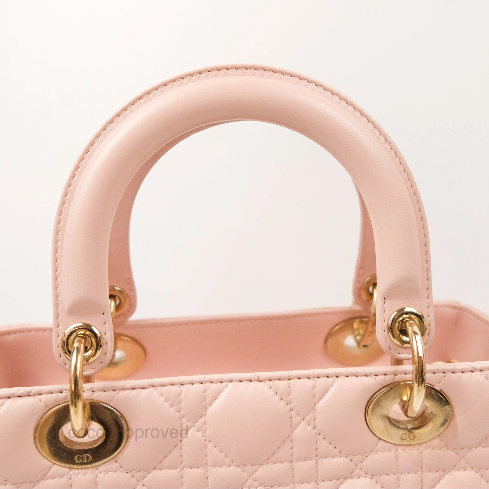 Christian Dior Medium Lady Dior Cannage Light Pink Lambskin Gold Hardware