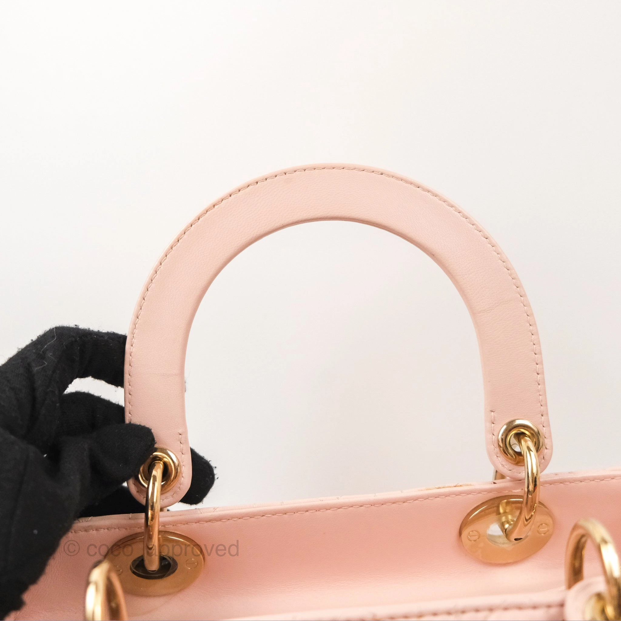 Christian Dior Medium Lady Dior Cannage Light Pink Lambskin Gold Hardware