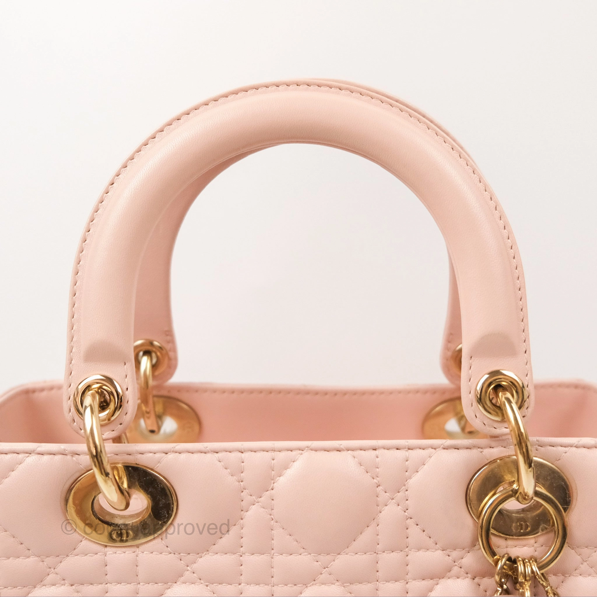 Christian Dior Medium Lady Dior Cannage Light Pink Lambskin Gold Hardware