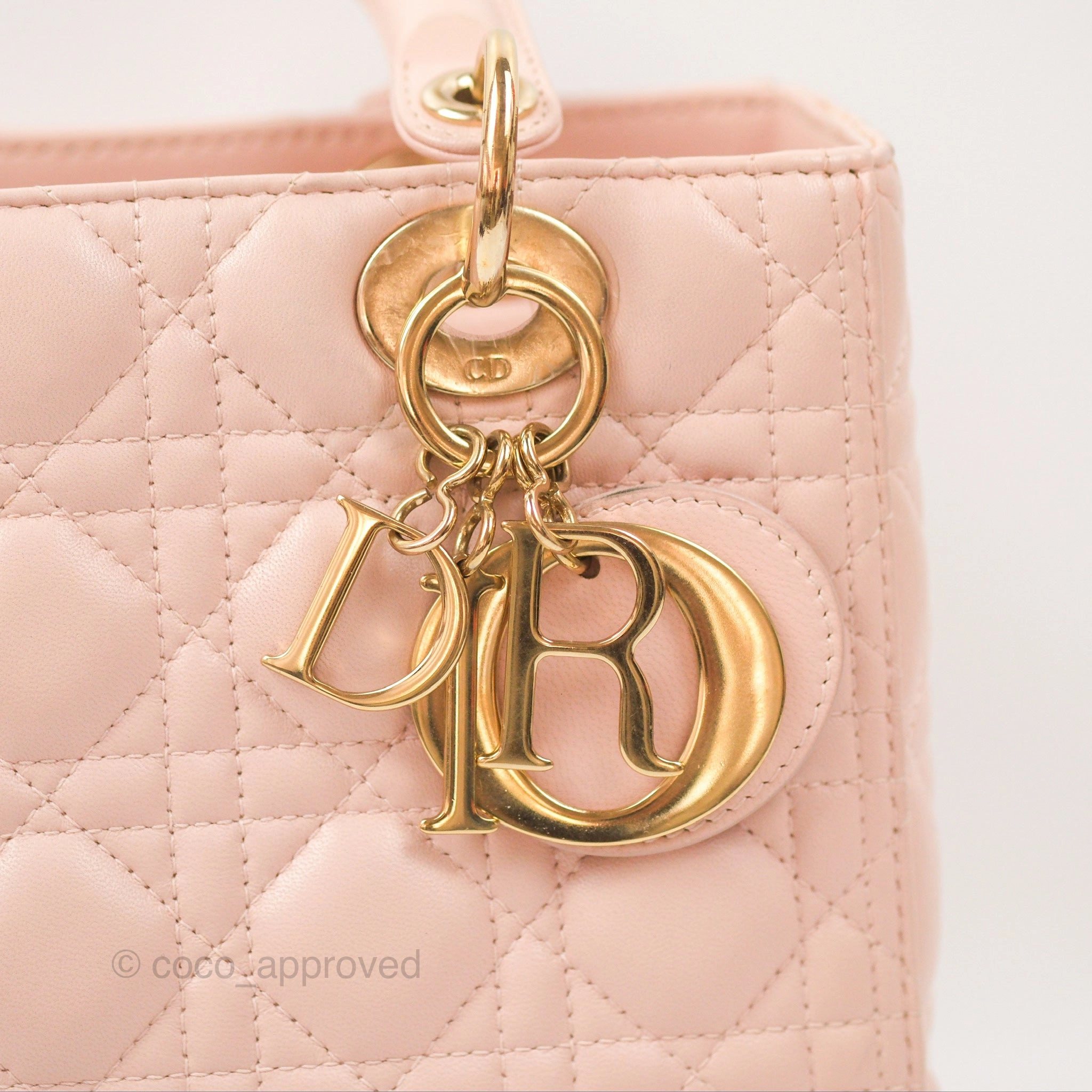 Christian Dior Medium Lady Dior Cannage Light Pink Lambskin Gold Hardware