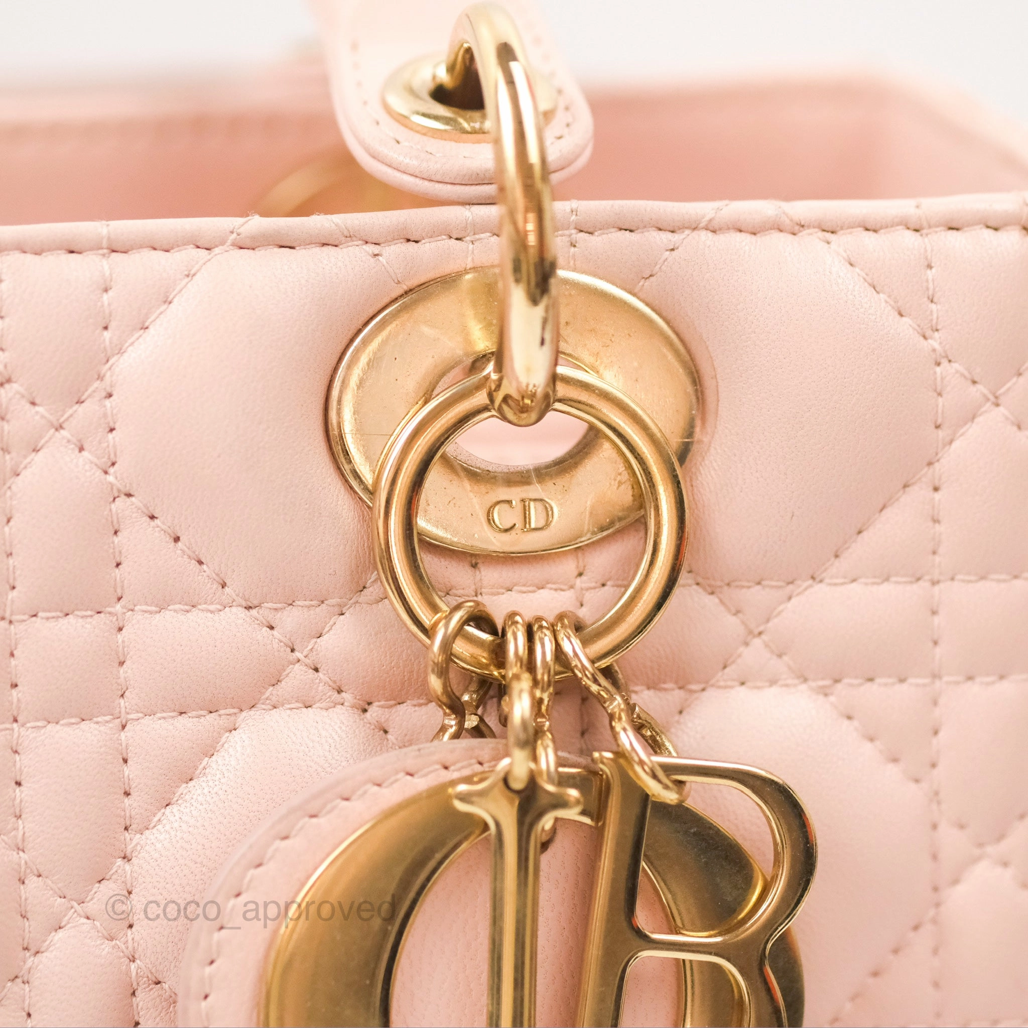 Christian Dior Medium Lady Dior Cannage Light Pink Lambskin Gold Hardware