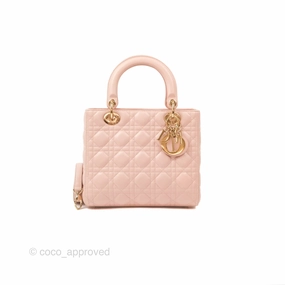 Christian Dior Medium Lady Dior Cannage Light Pink Lambskin Gold Hardware