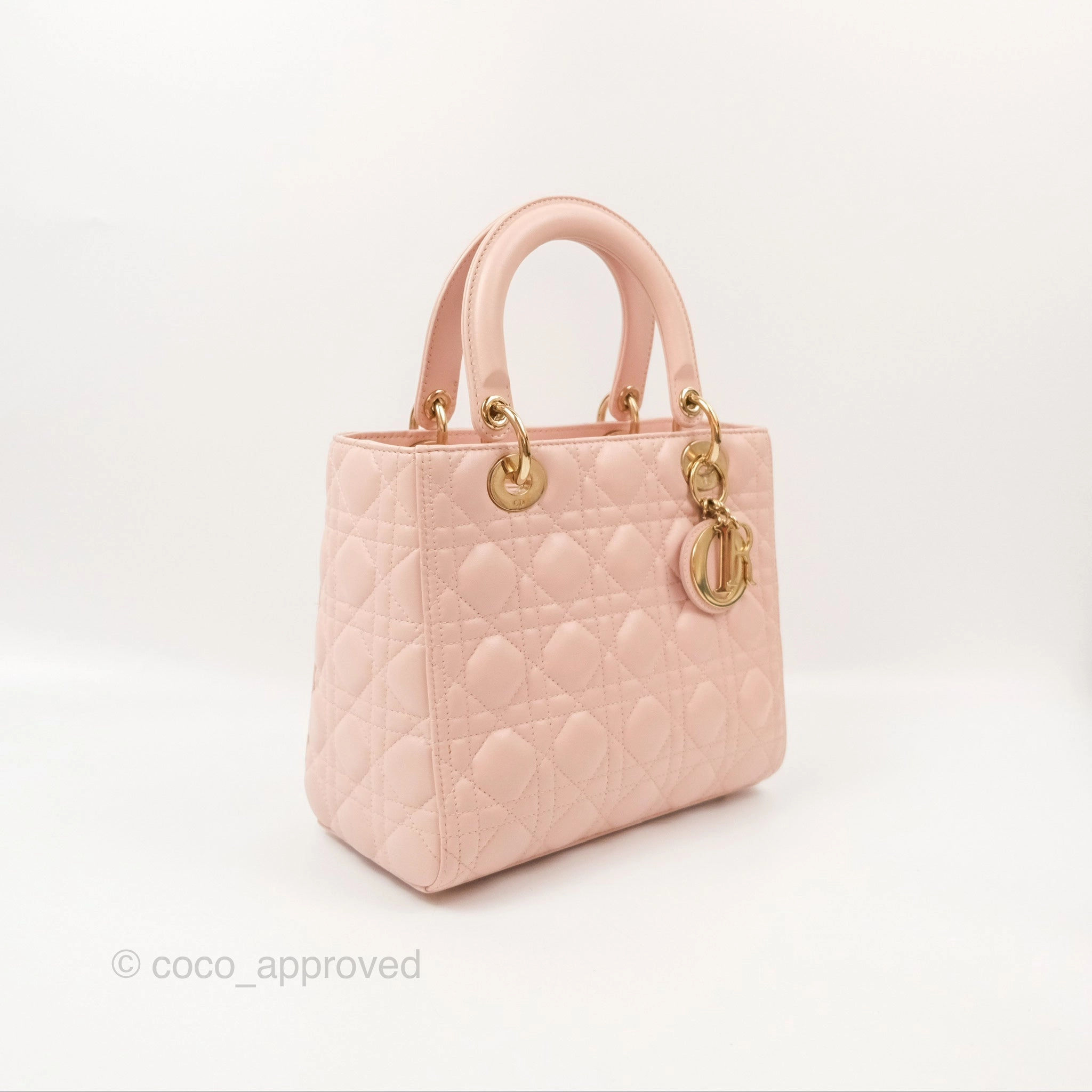 Christian Dior Medium Lady Dior Cannage Light Pink Lambskin Gold Hardware