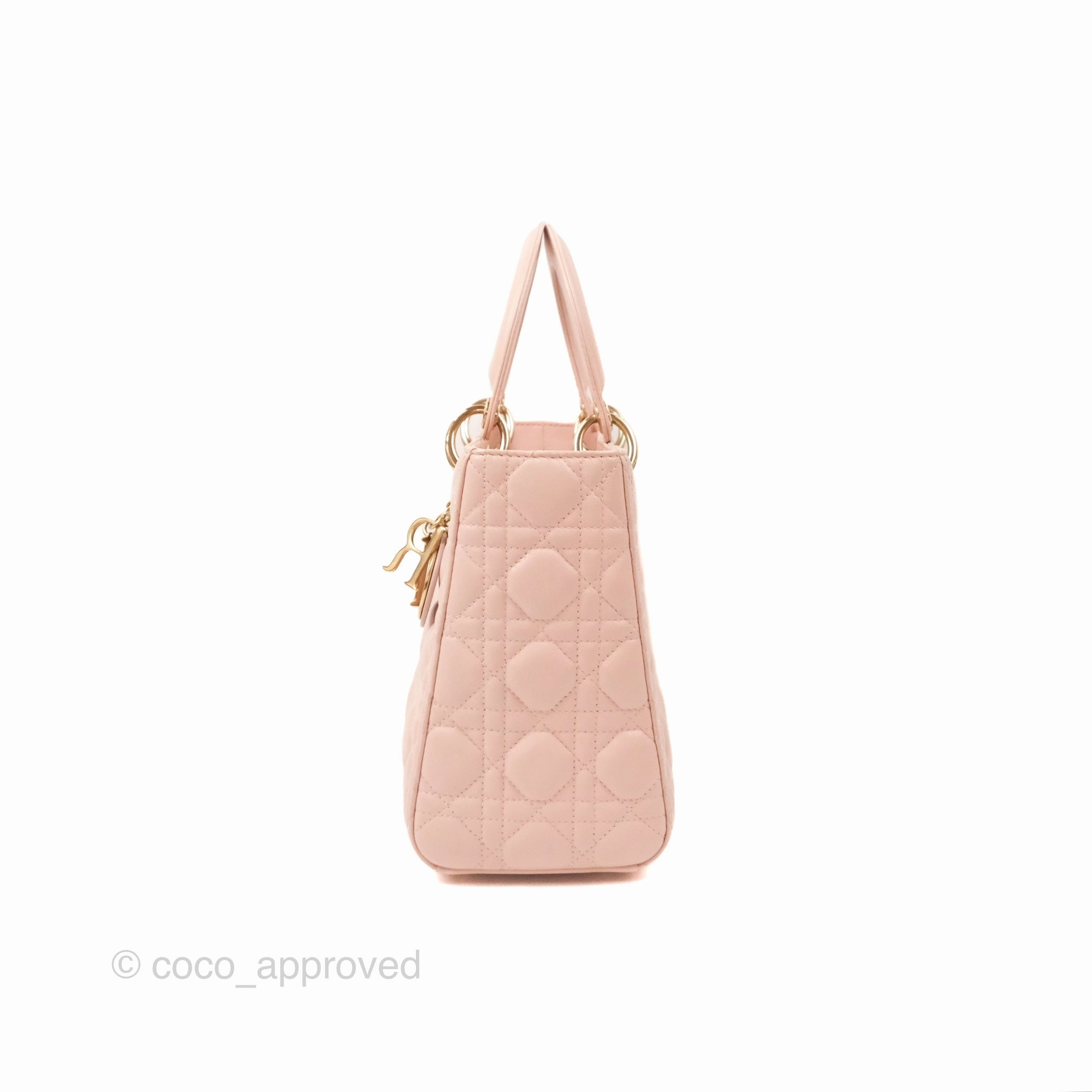 Christian Dior Medium Lady Dior Cannage Light Pink Lambskin Gold Hardware