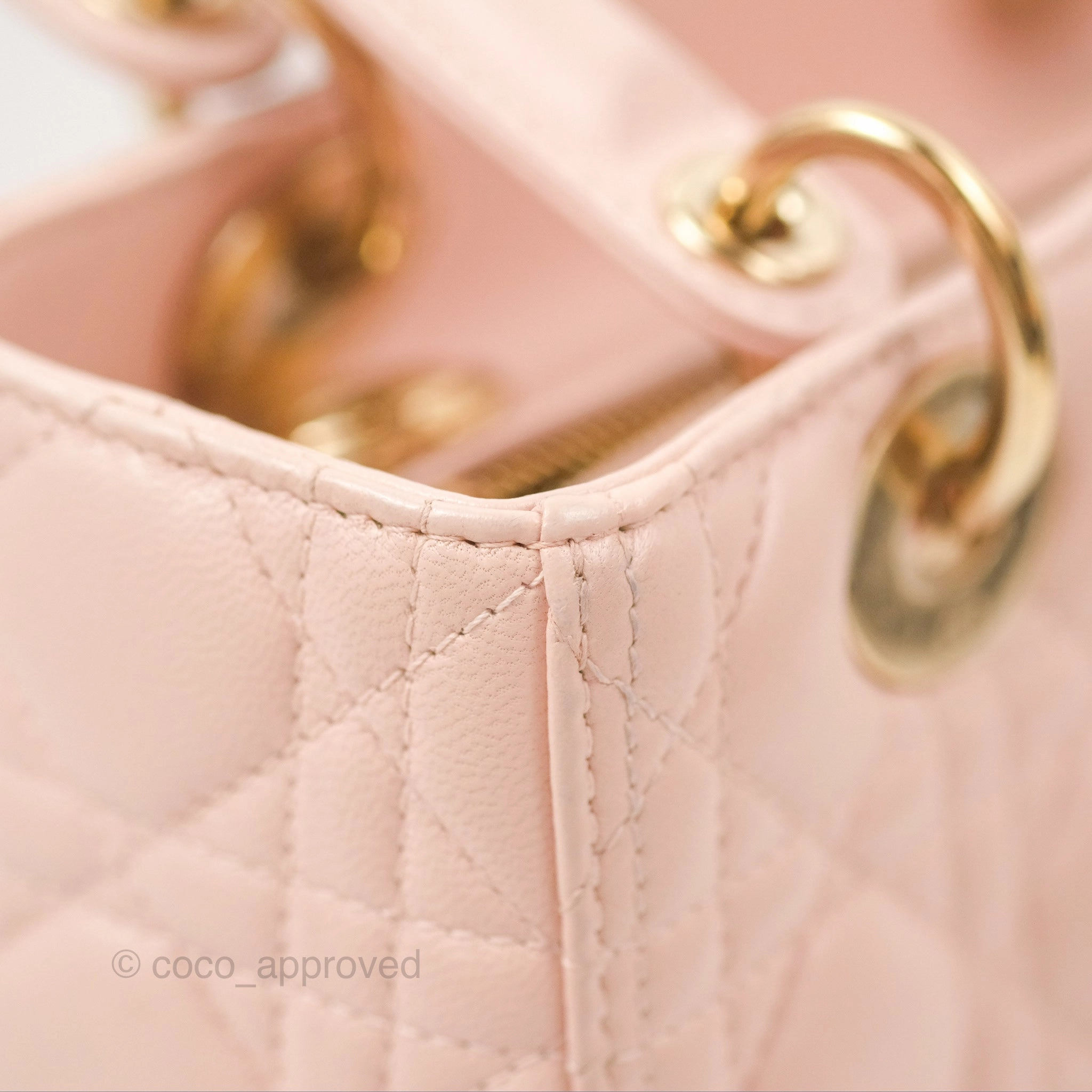 Christian Dior Medium Lady Dior Cannage Light Pink Lambskin Gold Hardware