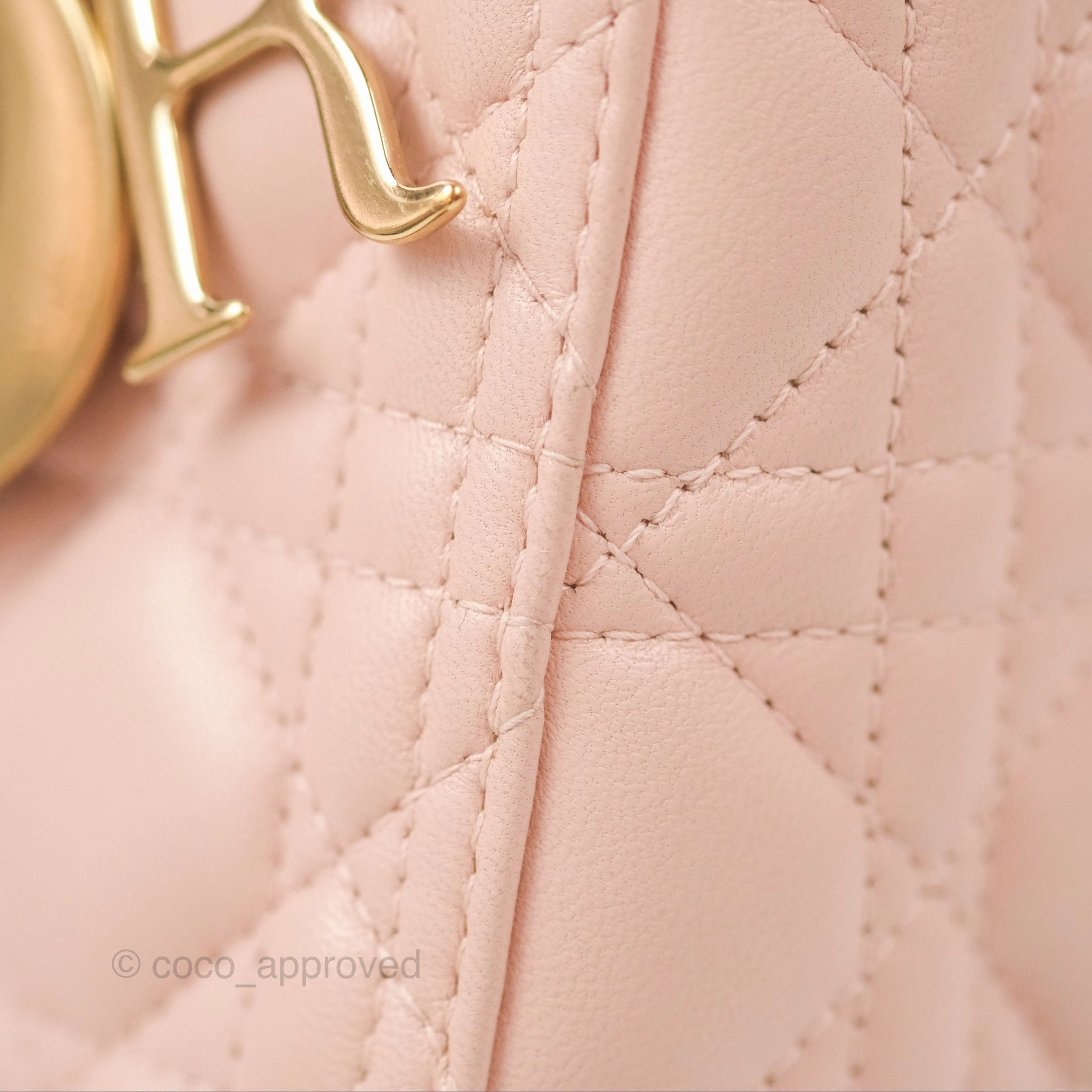 Christian Dior Medium Lady Dior Cannage Light Pink Lambskin Gold Hardware