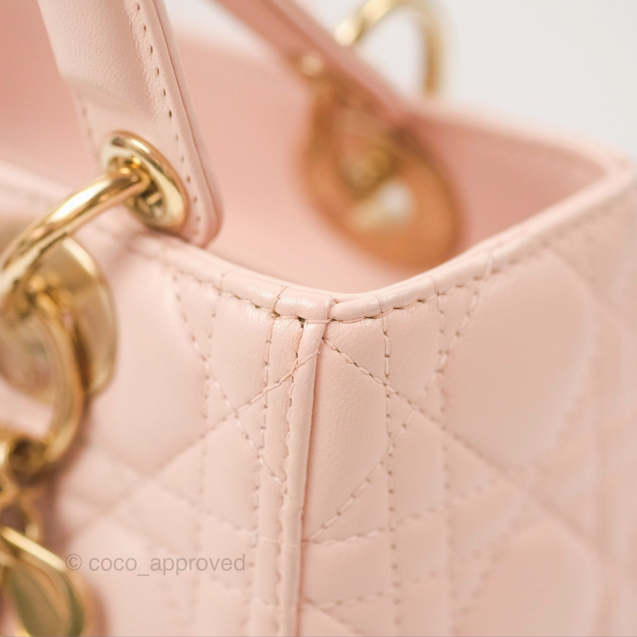 Christian Dior Medium Lady Dior Cannage Light Pink Lambskin Gold Hardware