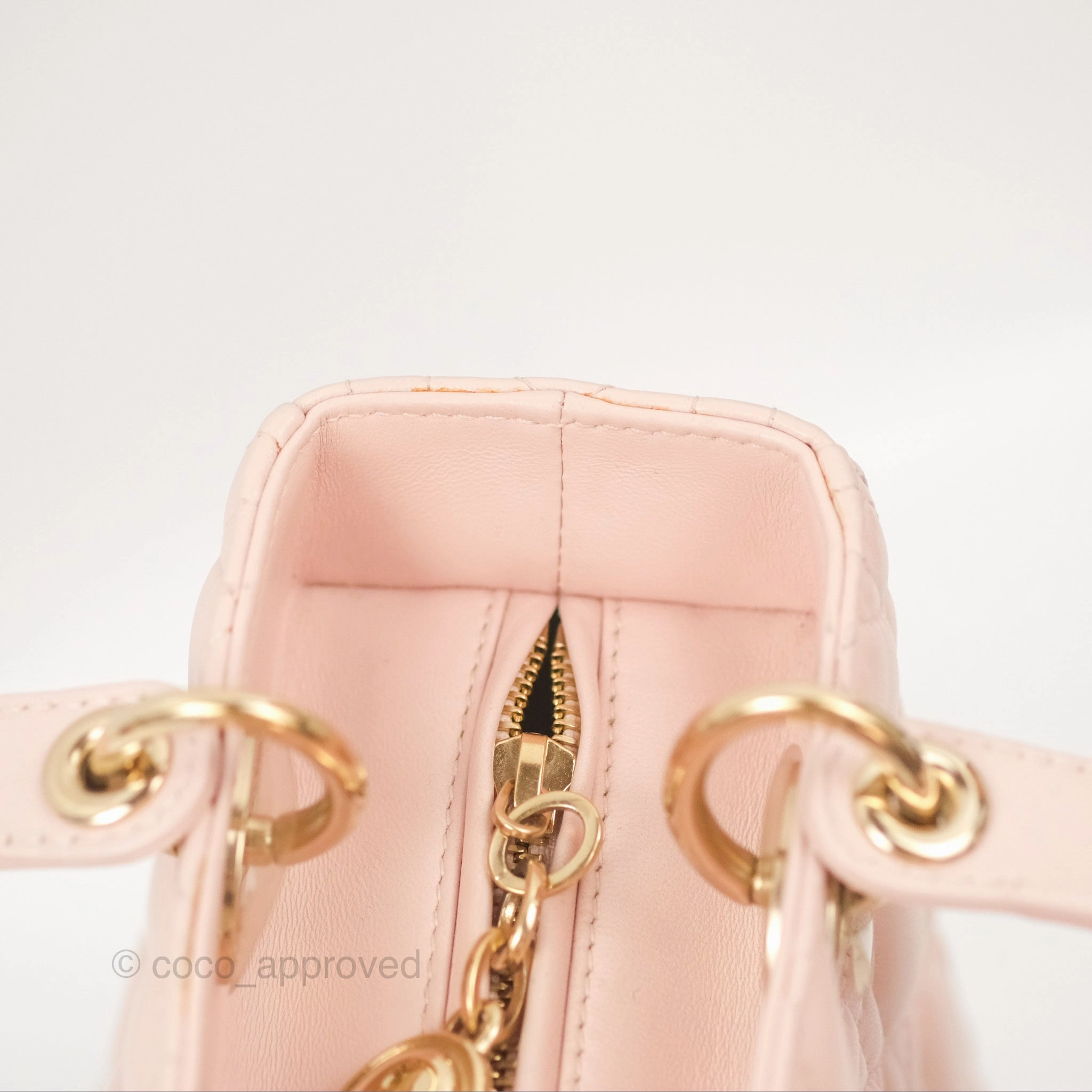 Christian Dior Medium Lady Dior Cannage Light Pink Lambskin Gold Hardware