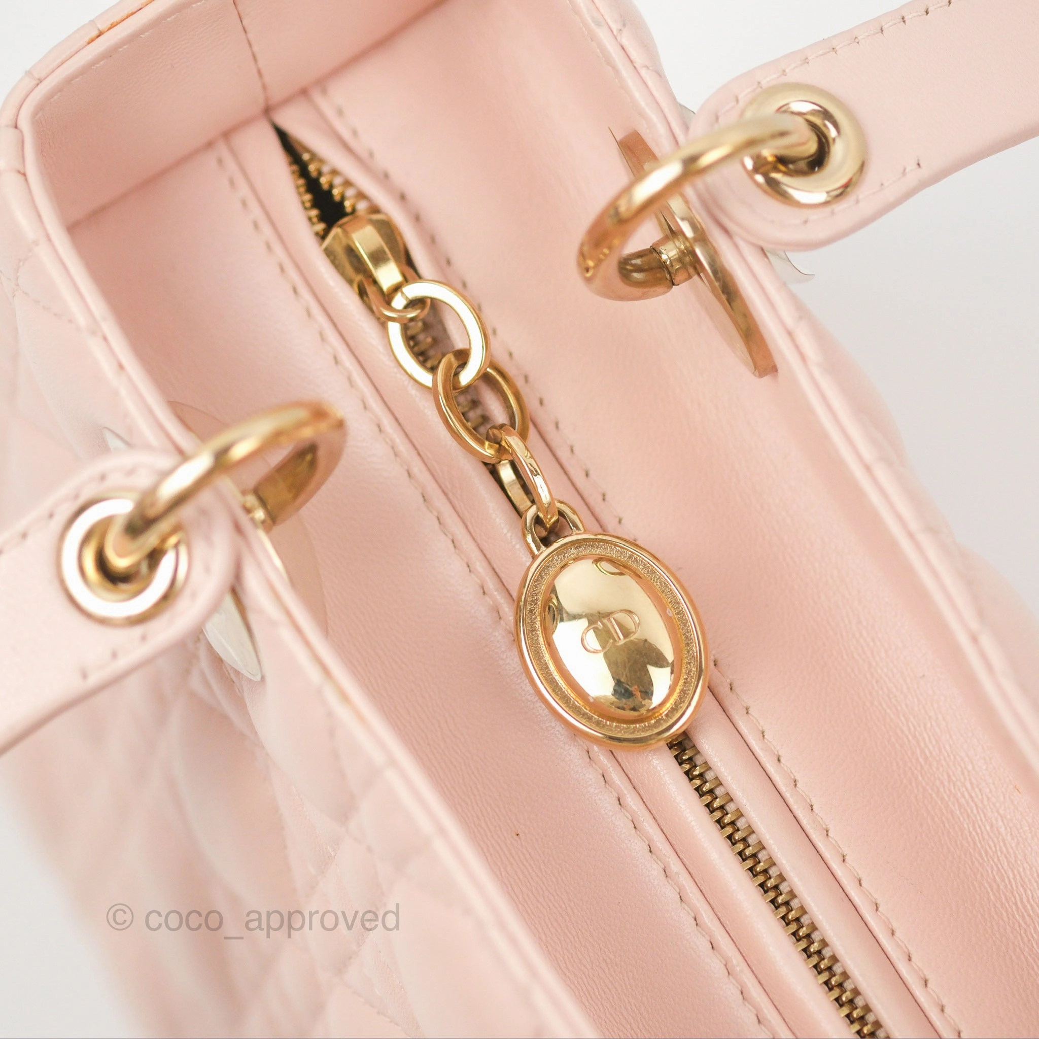 Christian Dior Medium Lady Dior Cannage Light Pink Lambskin Gold Hardware